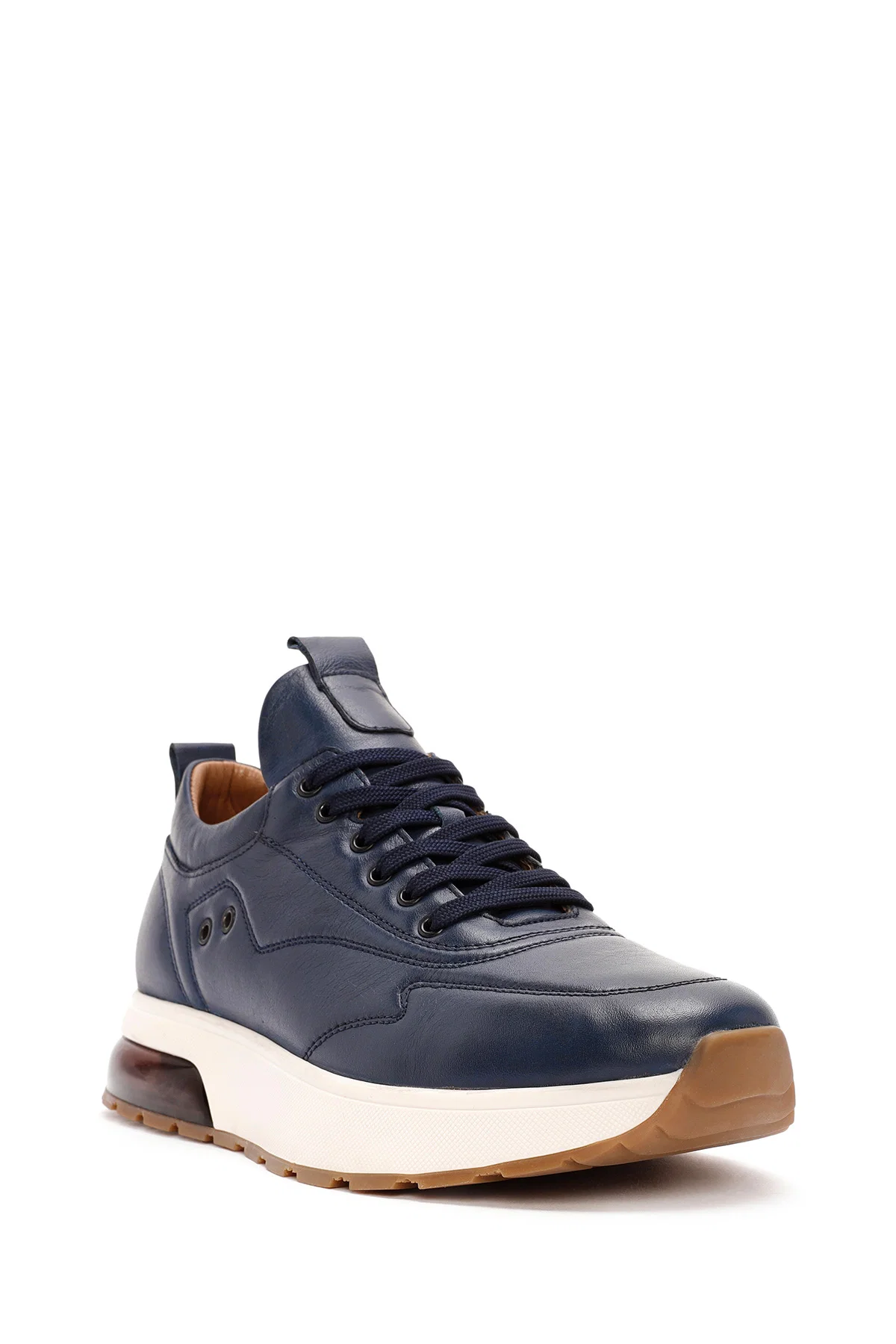 Erkek Lacivert Bağcıklı Kalın Tabanlı Deri Sneaker - Image 6