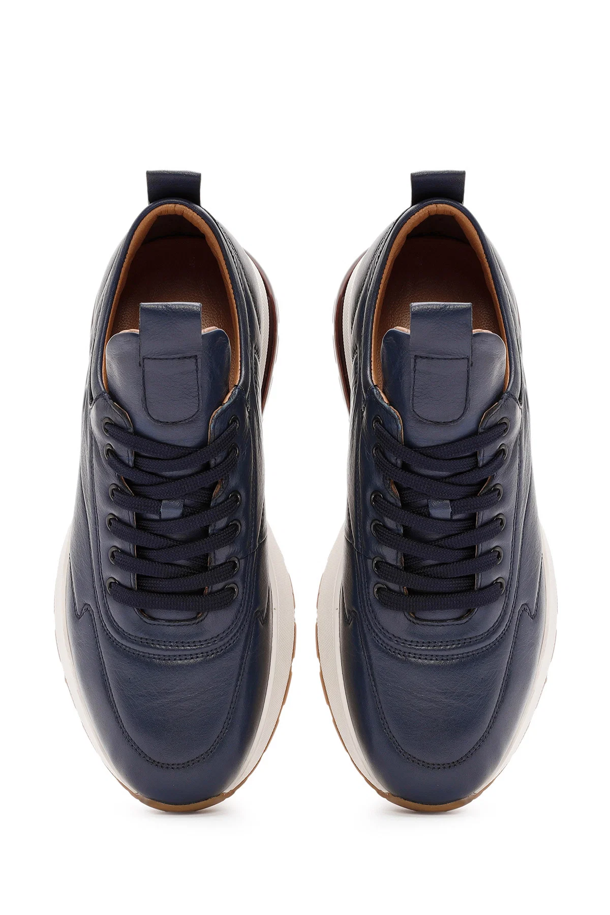 Erkek Lacivert Bağcıklı Kalın Tabanlı Deri Sneaker - Image 7