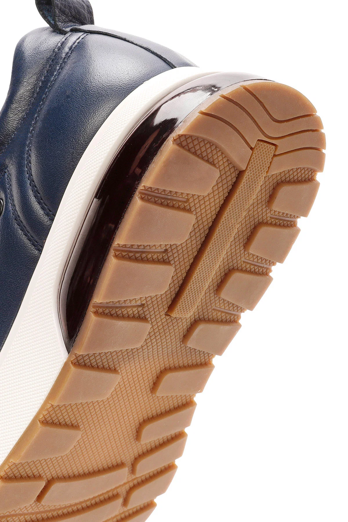 Erkek Lacivert Bağcıklı Kalın Tabanlı Deri Sneaker - Image 8