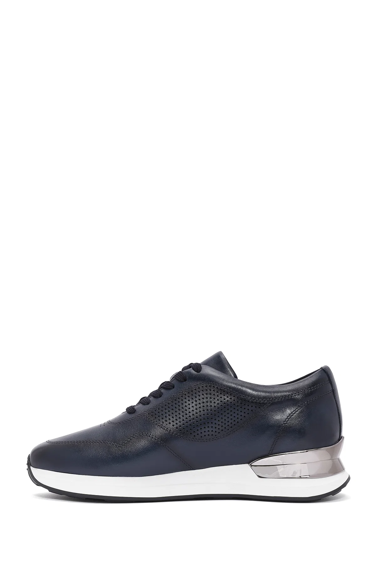 Erkek Lacivert Bağcıklı Kalın Tabanlı Deri Sneaker - Image 2
