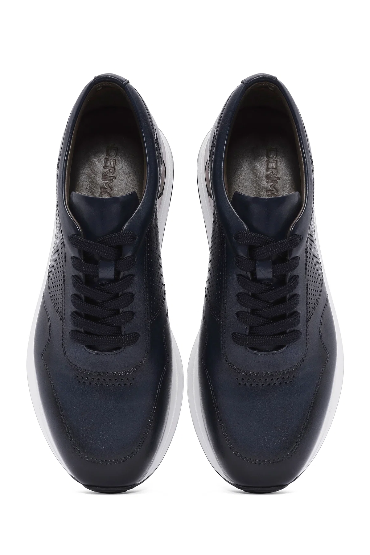 Erkek Lacivert Bağcıklı Kalın Tabanlı Deri Sneaker - Image 7