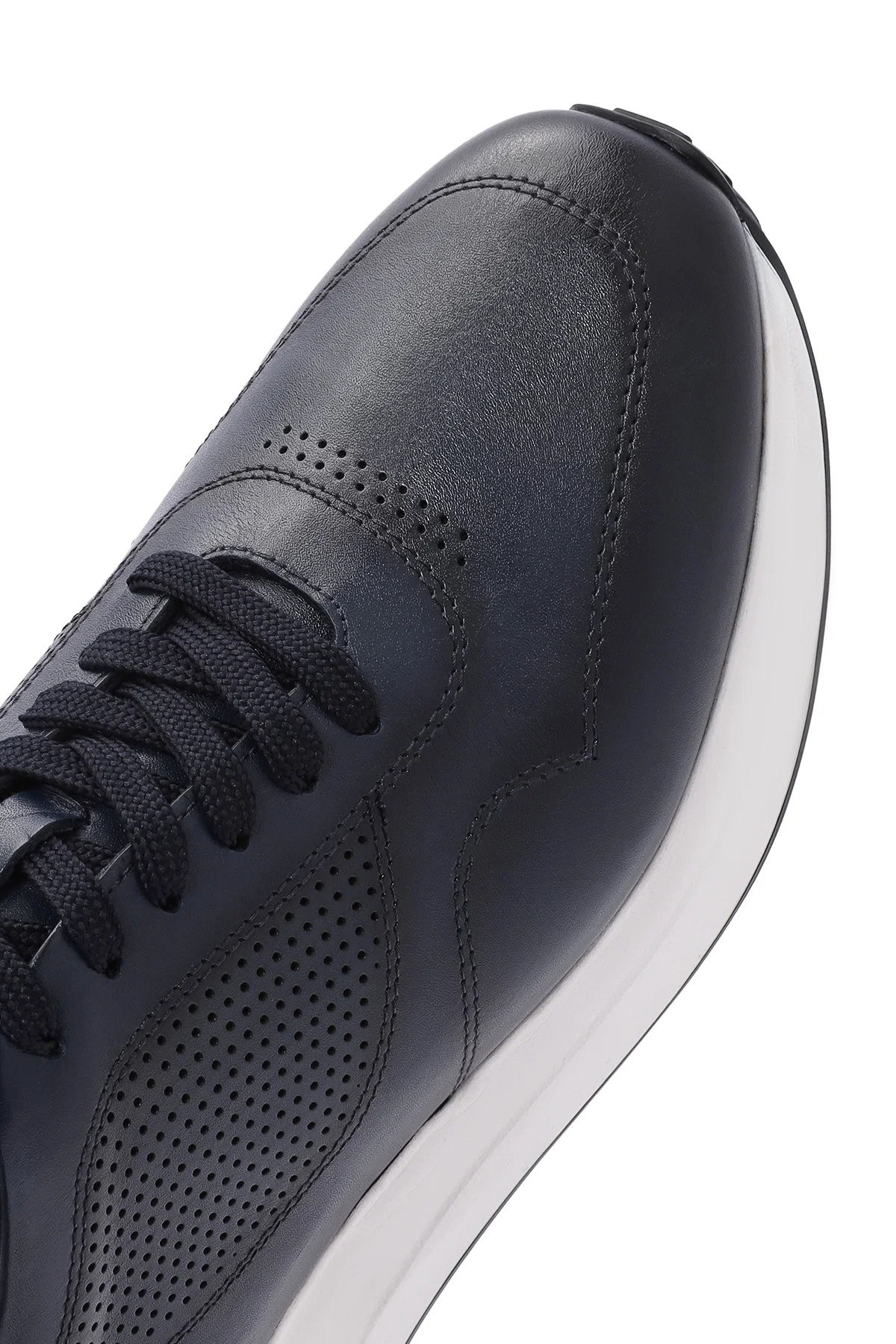Erkek Lacivert Bağcıklı Kalın Tabanlı Deri Sneaker - Image 8