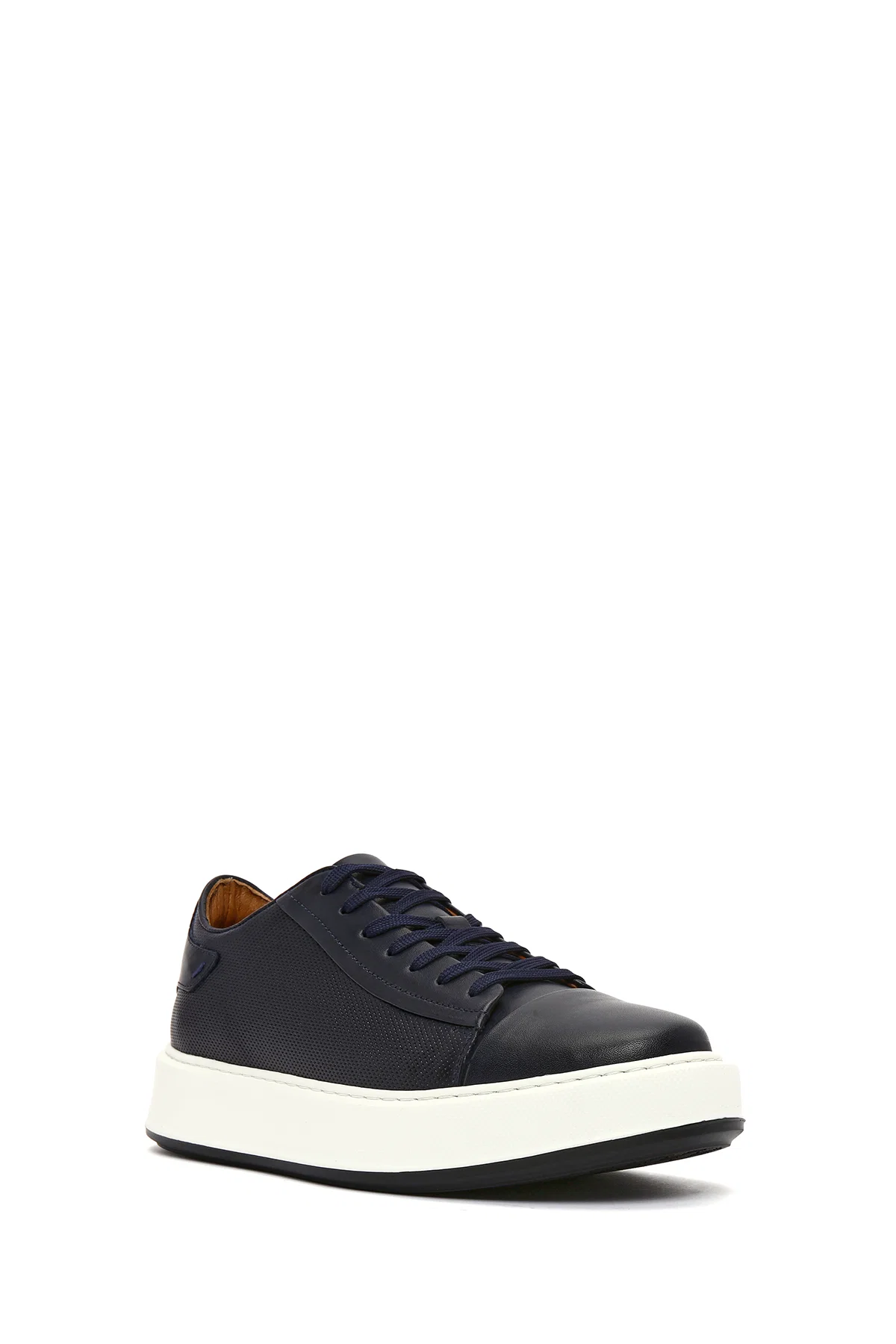 Erkek Lacivert Bağcıklı Kalın Tabanlı Deri Sneaker - Image 6