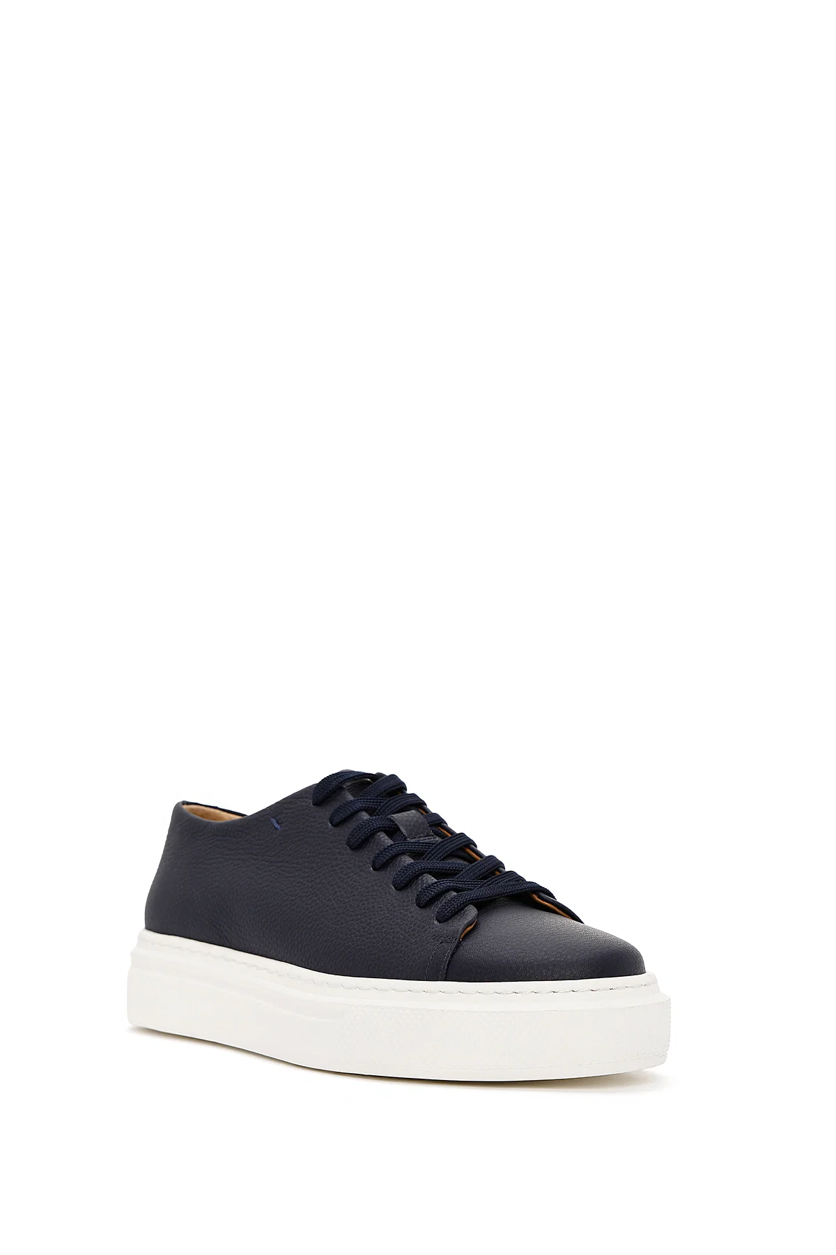 Erkek Lacivert Bağcıklı Kalın Tabanlı Deri Sneaker - Image 6