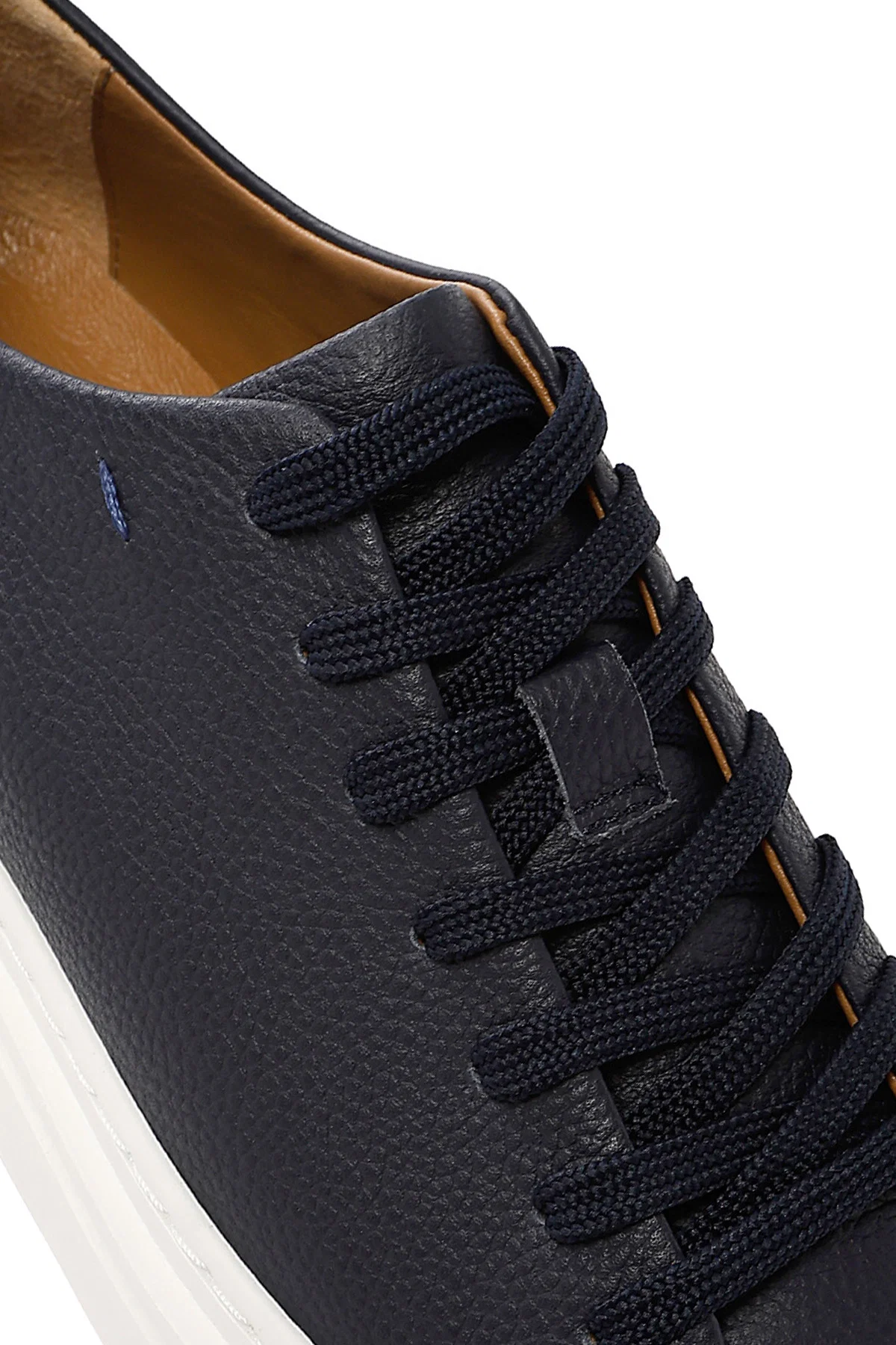 Erkek Lacivert Bağcıklı Kalın Tabanlı Deri Sneaker - Image 9