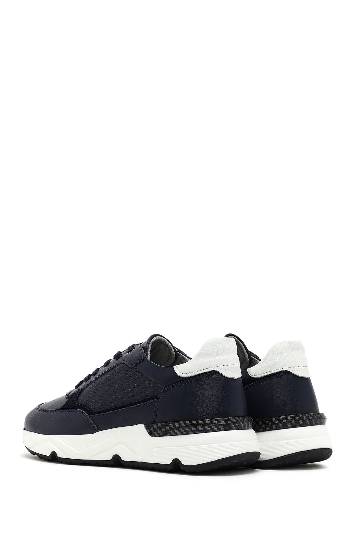 Erkek Lacivert Bağcıklı Kalın Tabanlı Deri Sneaker - Image 5