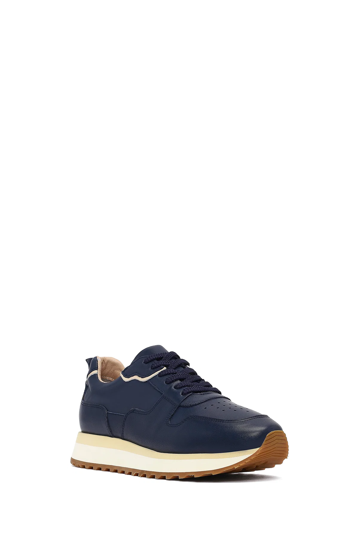 Erkek Lacivert Bağcıklı Kalın Tabanlı Deri Sneaker - Image 6