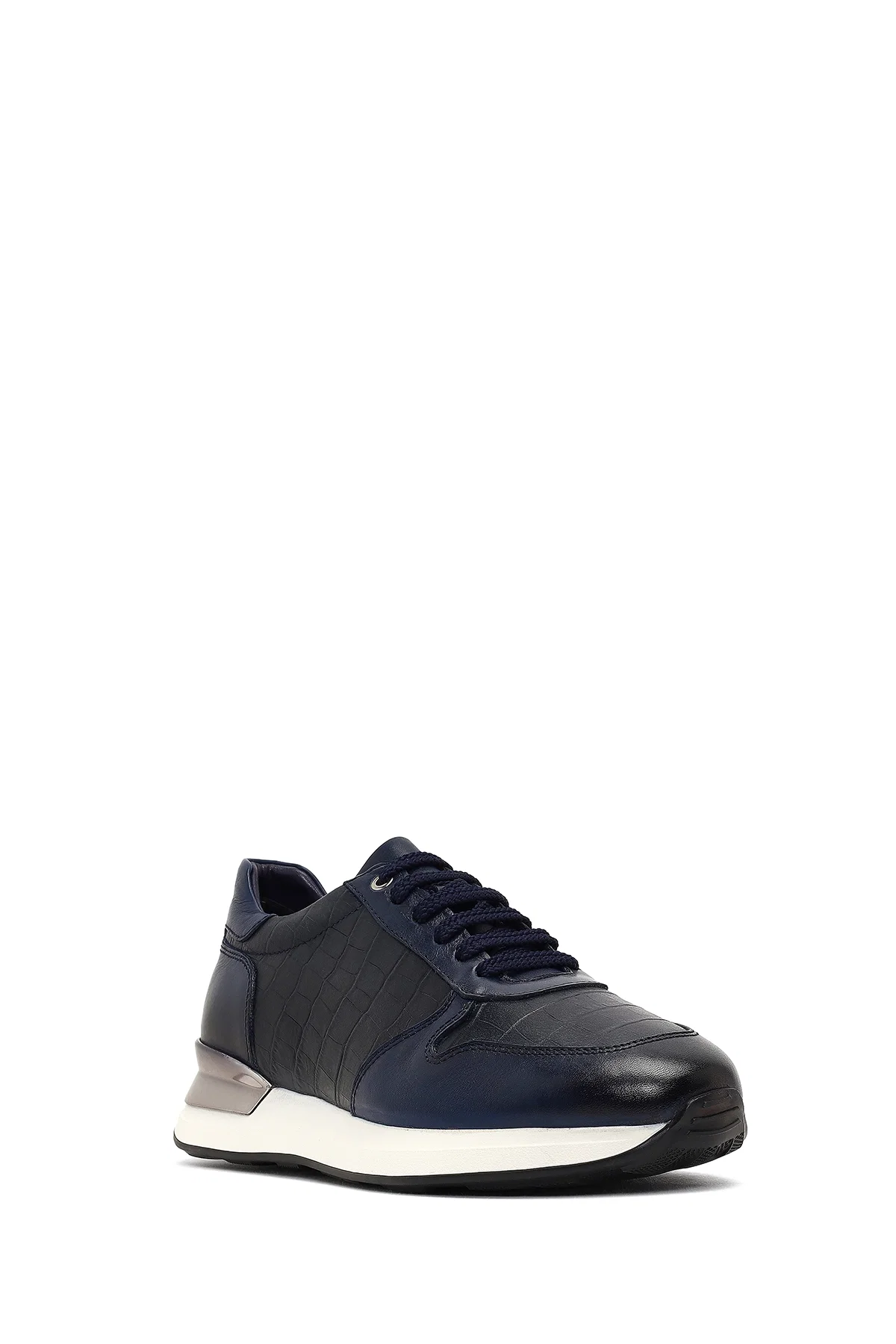Erkek Lacivert Bağcıklı Kalın Tabanlı Deri Sneaker - Image 6