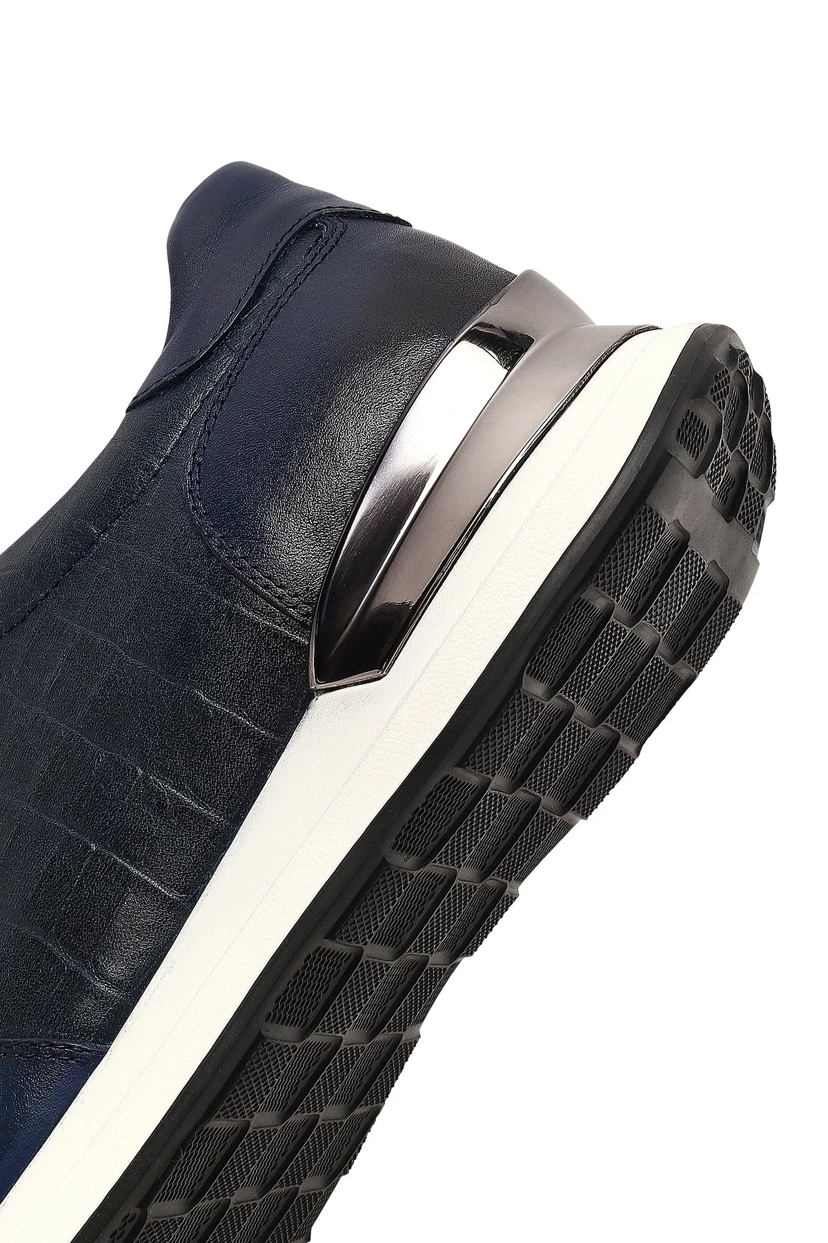 Erkek Lacivert Bağcıklı Kalın Tabanlı Deri Sneaker - Image 9