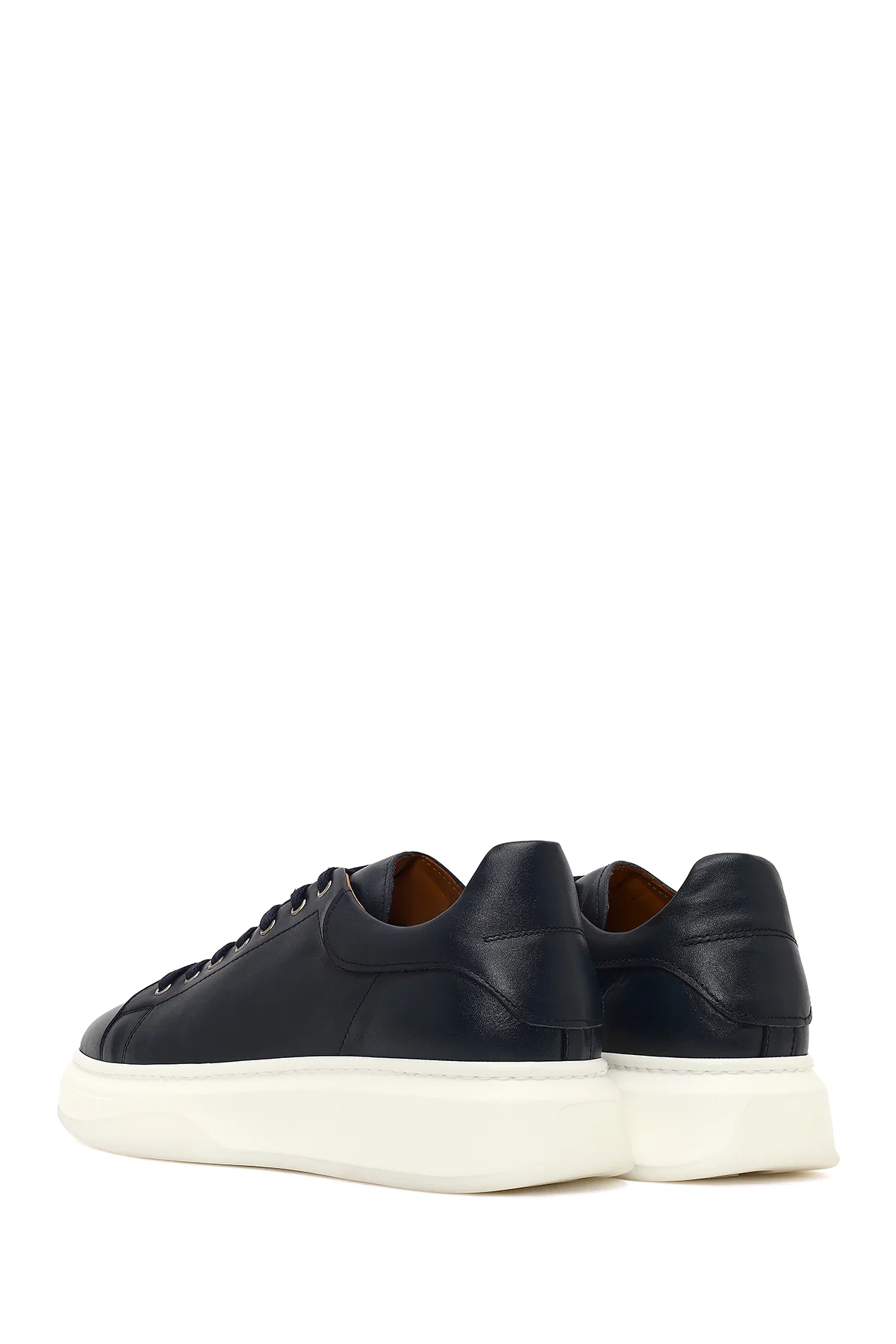 Erkek Lacivert Bağcıklı Kalın Tabanlı Deri Sneaker - Image 5
