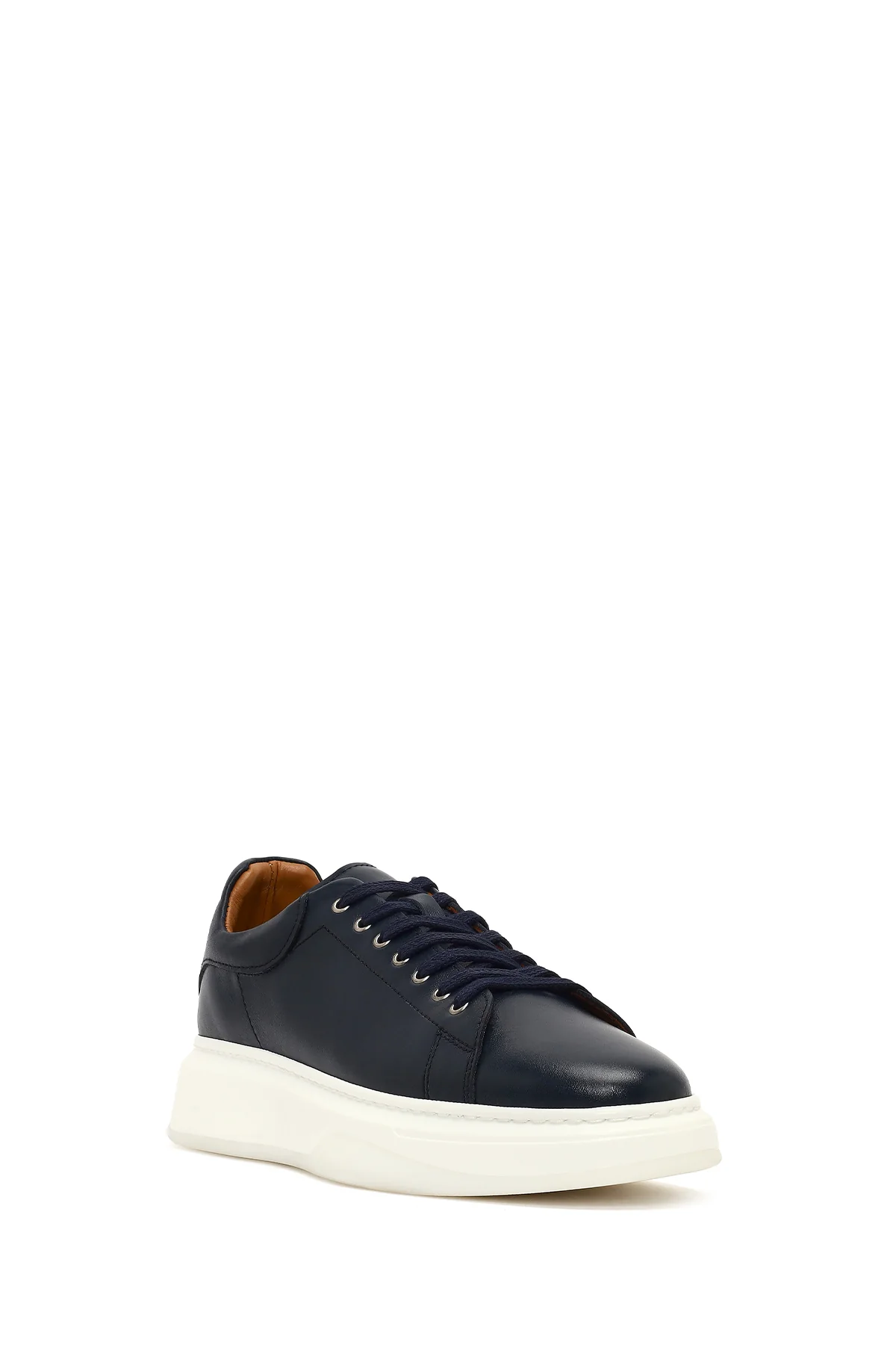 Erkek Lacivert Bağcıklı Kalın Tabanlı Deri Sneaker - Image 6