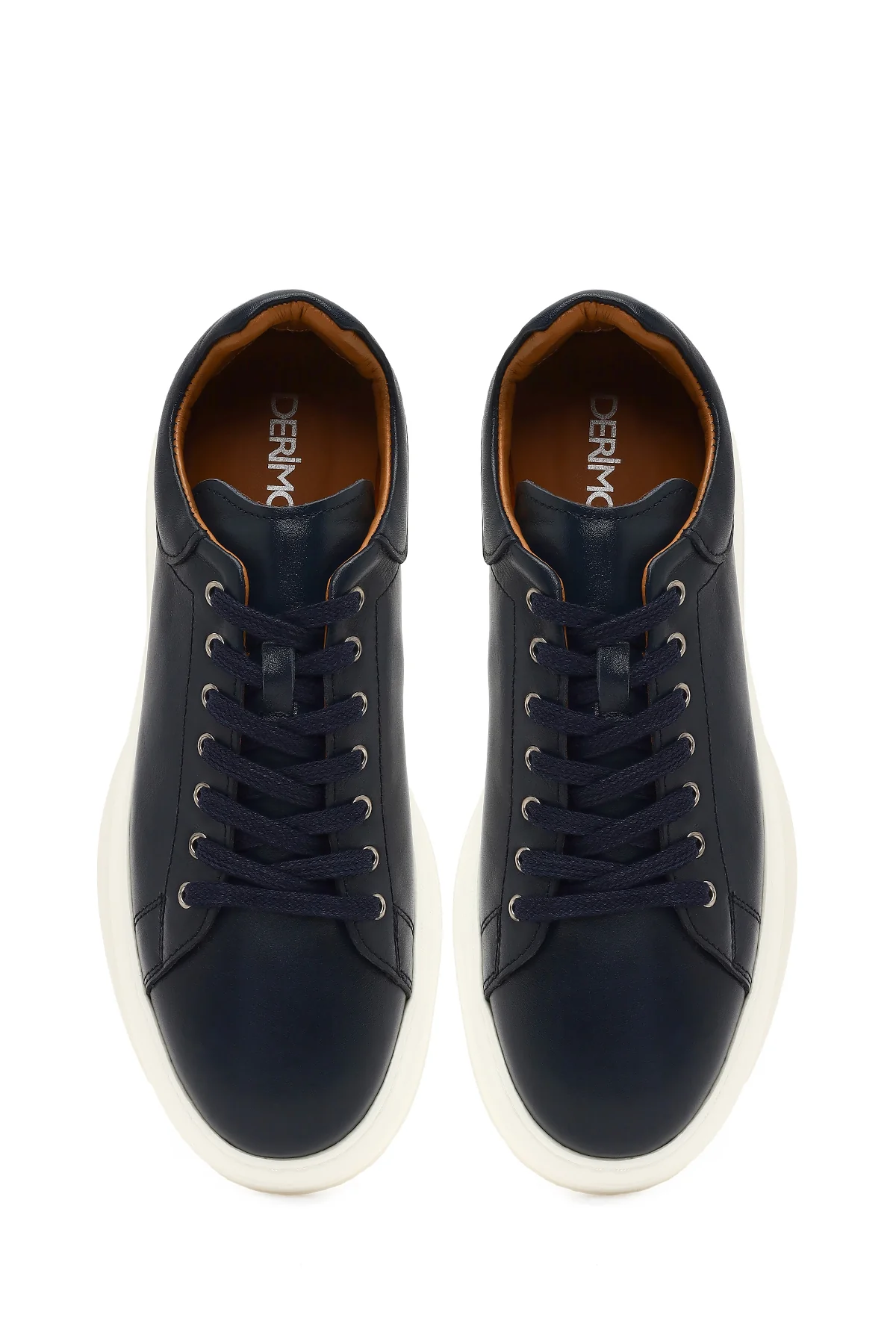 Erkek Lacivert Bağcıklı Kalın Tabanlı Deri Sneaker - Image 7