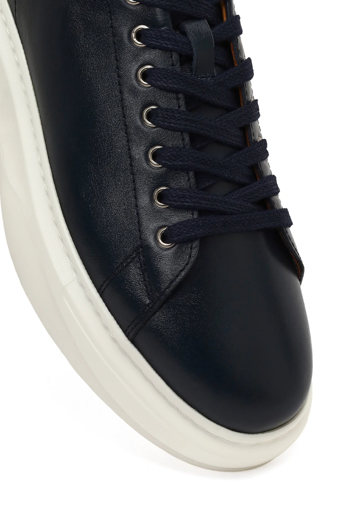 Erkek Lacivert Bağcıklı Kalın Tabanlı Deri Sneaker - Image 9