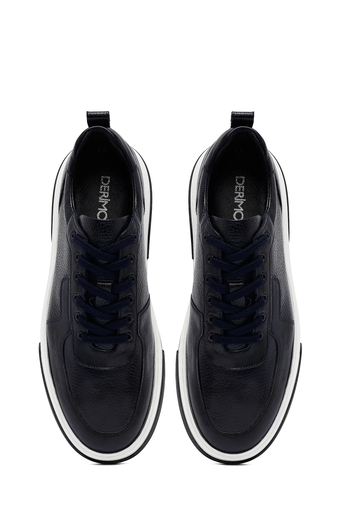 Erkek Lacivert Bağcıklı Kalın Tabanlı Deri Sneaker - Image 7