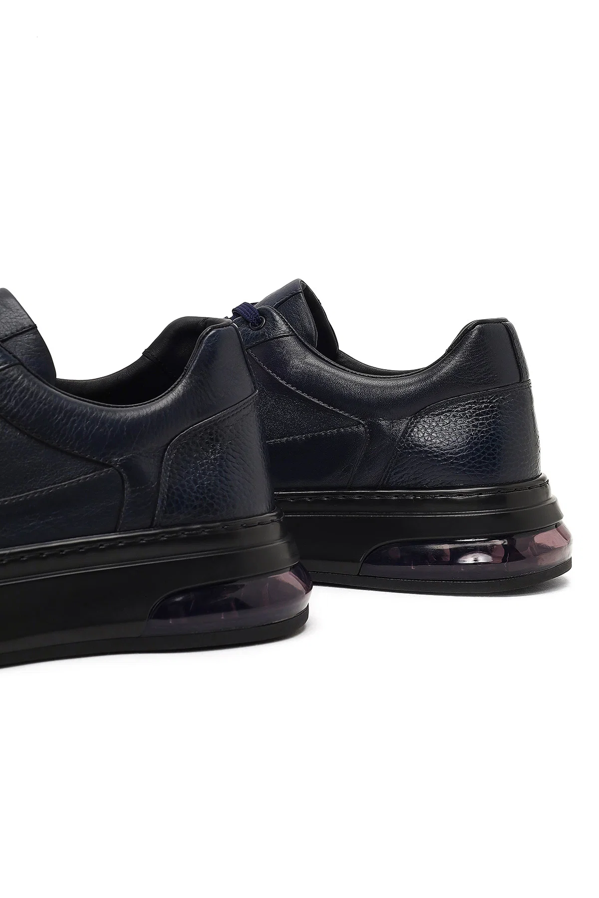 Erkek Lacivert Bağcıklı Kalın Tabanlı Deri Sneaker - Image 11