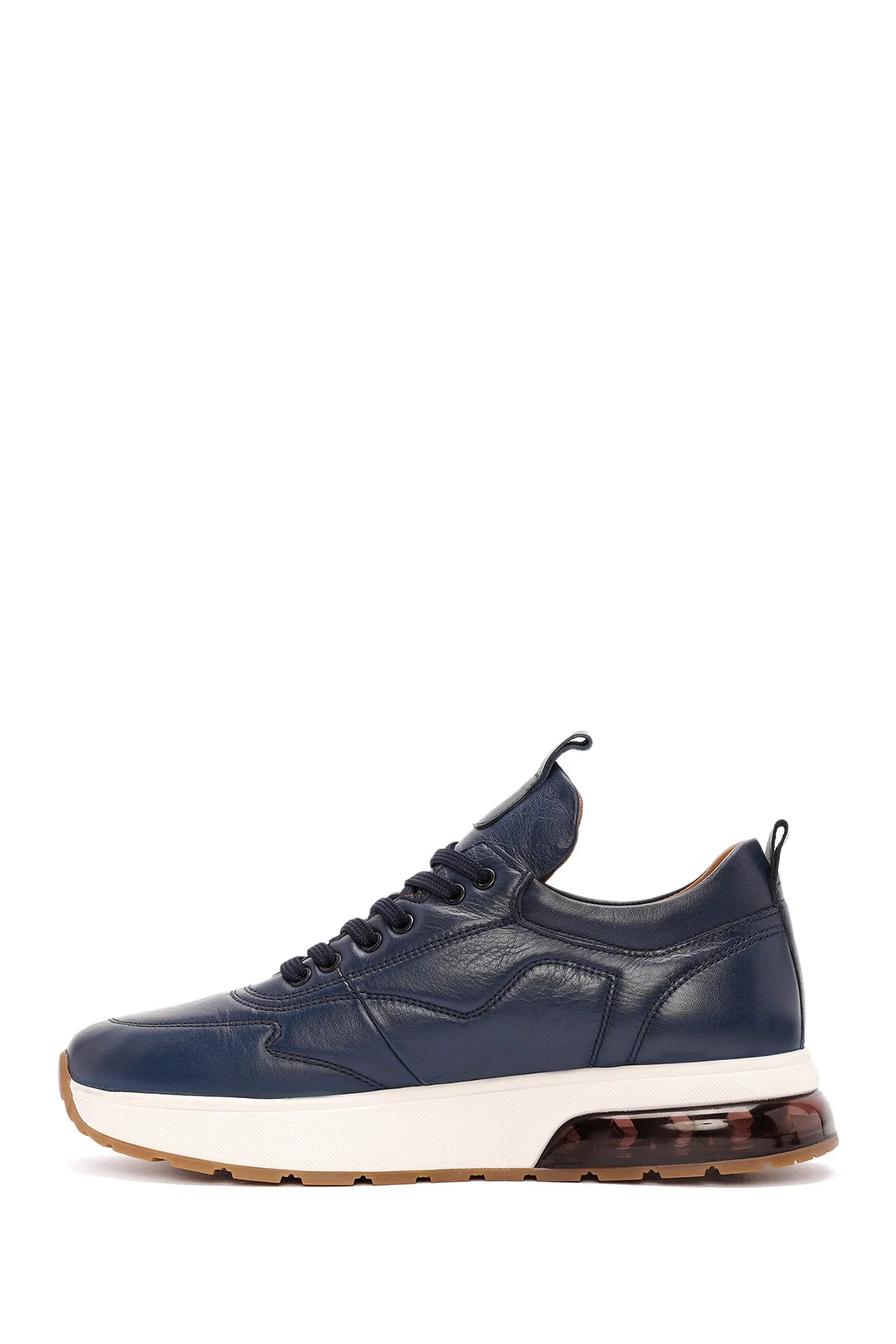 Erkek Lacivert Bağcıklı Kalın Tabanlı Deri Sneaker - Image 2