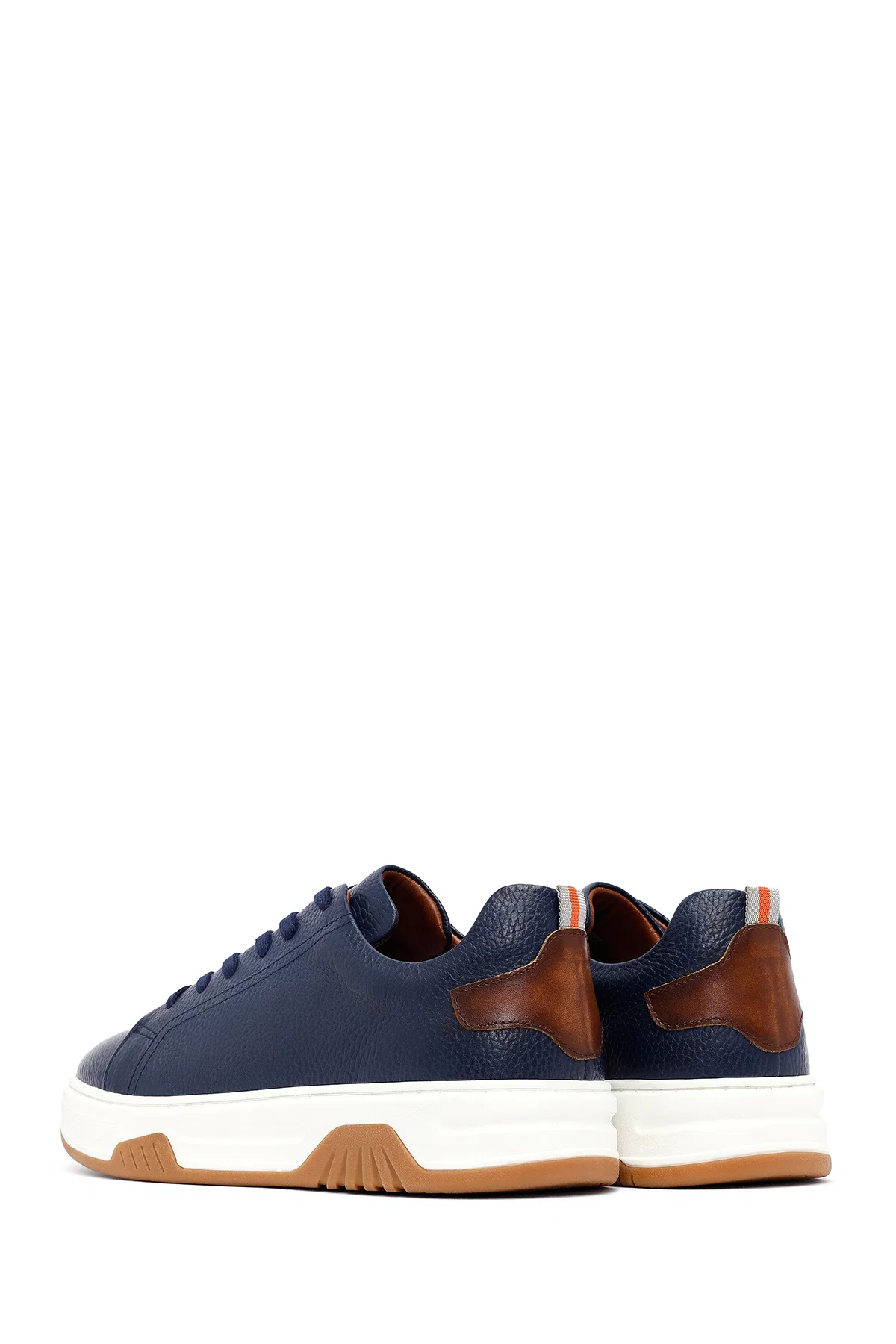 Erkek Lacivert Bağcıklı Kalın Tabanlı Deri Sneaker - Image 5