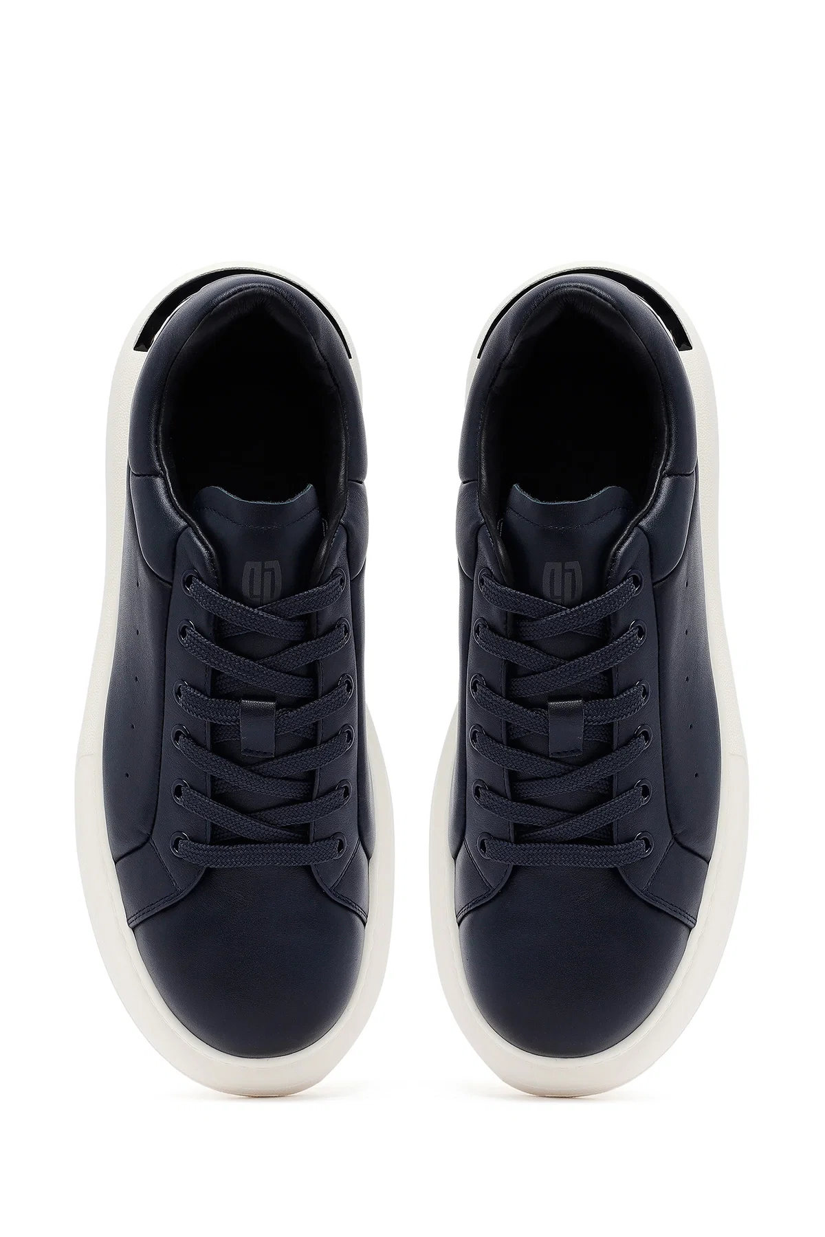 Erkek Lacivert Bağcıklı Kalın Tabanlı Deri Sneaker - Image 7