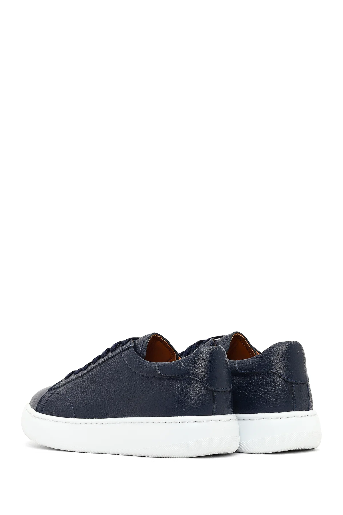 Erkek Lacivert Bağcıklı Kalın Tabanlı Deri Sneaker - Image 5