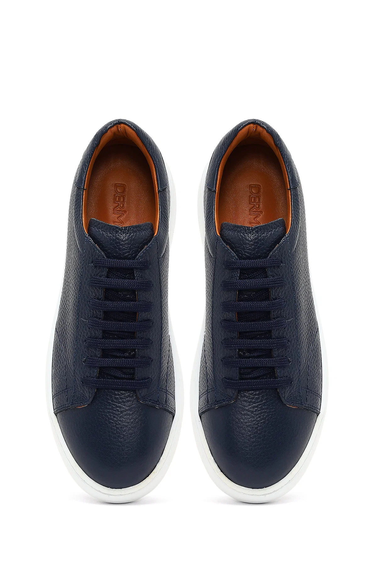 Erkek Lacivert Bağcıklı Kalın Tabanlı Deri Sneaker - Image 7