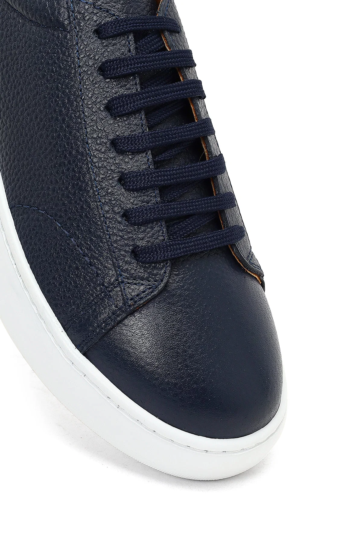 Erkek Lacivert Bağcıklı Kalın Tabanlı Deri Sneaker - Image 9