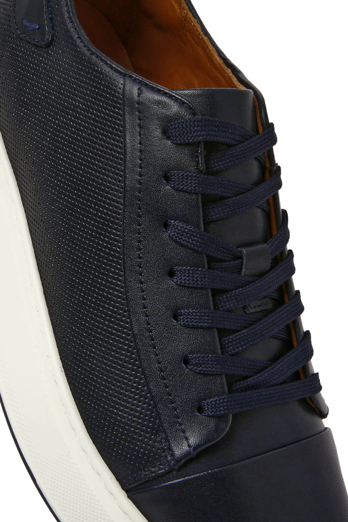 Erkek Lacivert Bağcıklı Kalın Tabanlı Deri Sneaker - Image 9