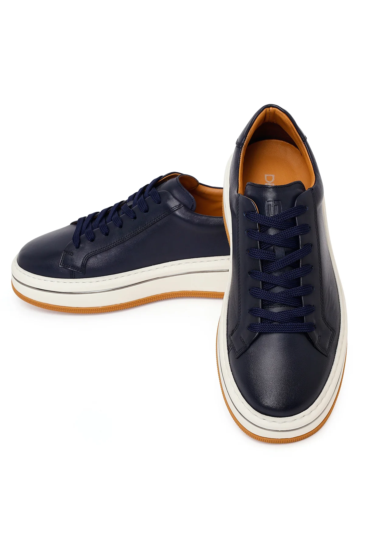 Erkek Lacivert Bağcıklı Kalın Tabanlı Deri Sneaker - Image 10