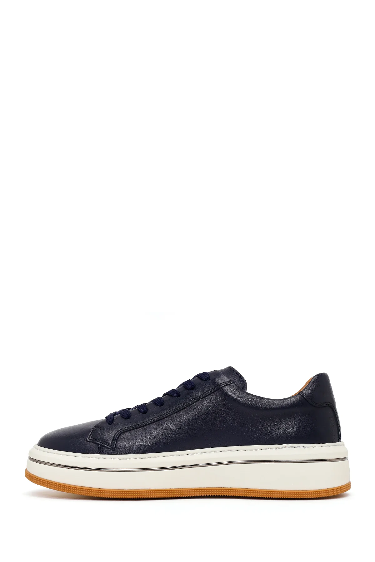 Erkek Lacivert Bağcıklı Kalın Tabanlı Deri Sneaker - Image 3