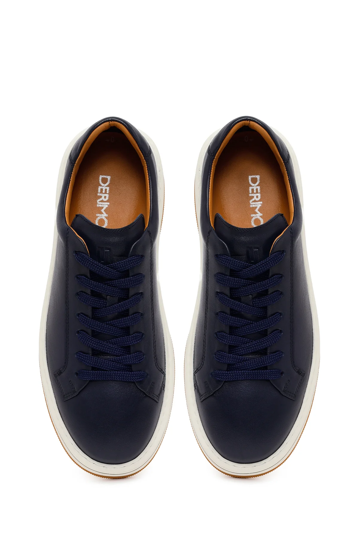 Erkek Lacivert Bağcıklı Kalın Tabanlı Deri Sneaker - Image 4