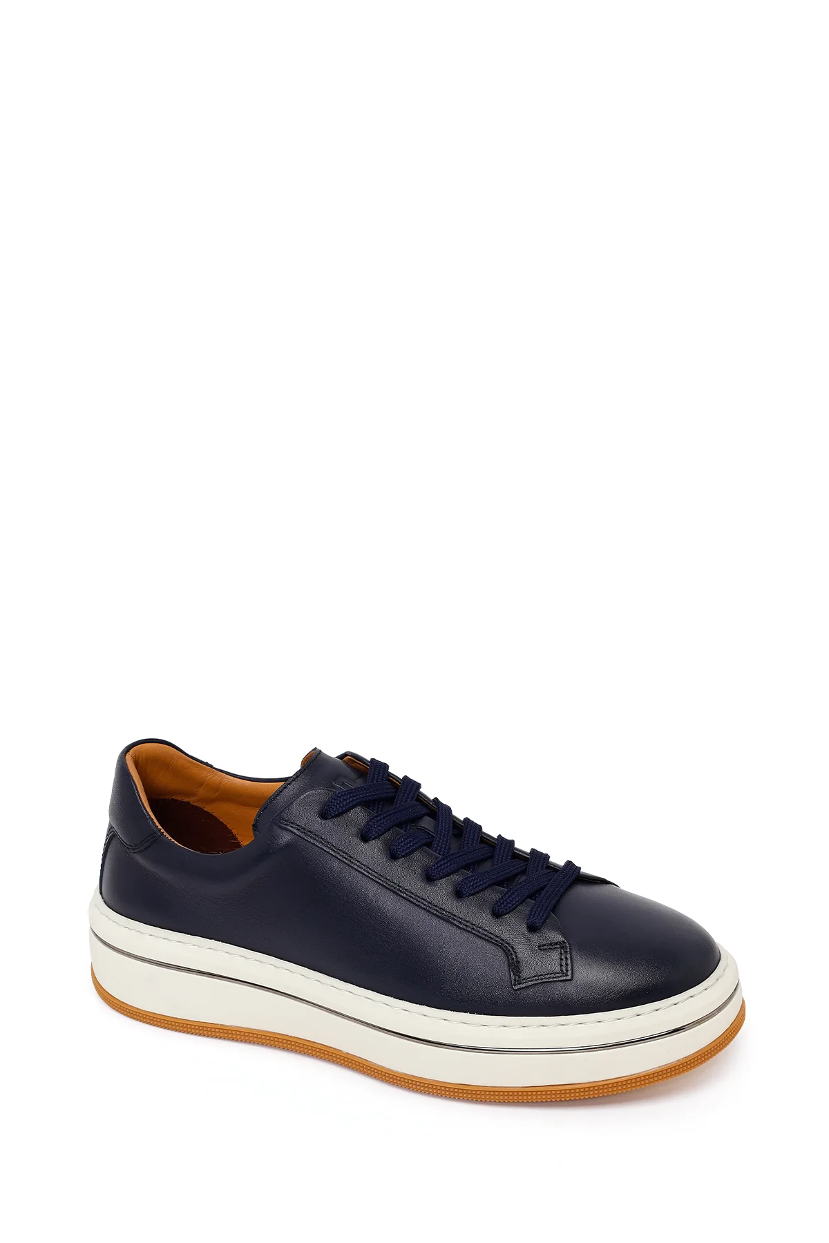 Erkek Lacivert Bağcıklı Kalın Tabanlı Deri Sneaker - Image 7