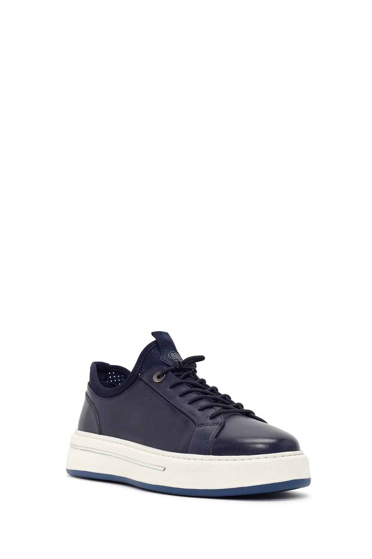 Erkek Lacivert Bağcıklı Kalın Tabanlı Deri Sneaker - Image 7