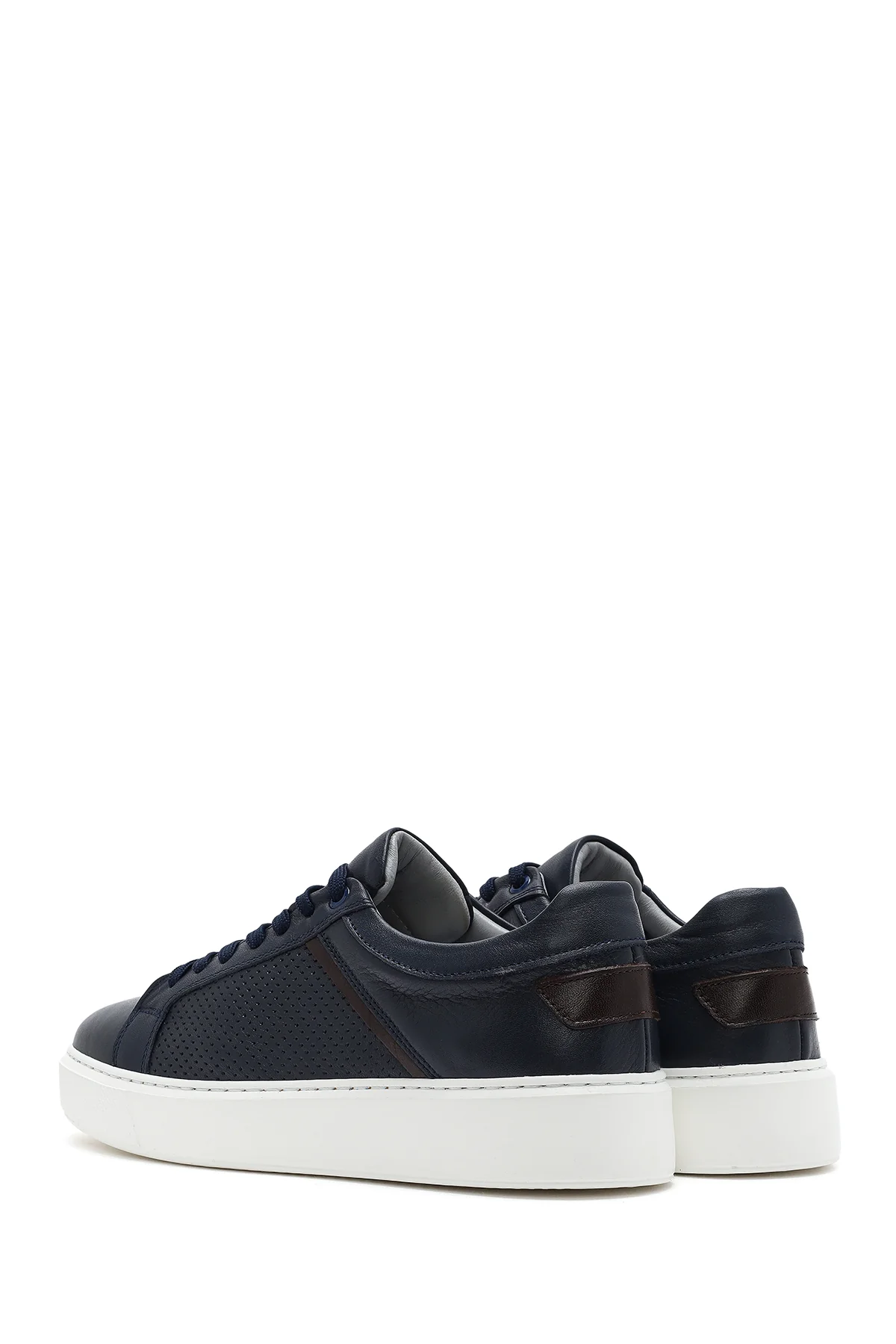 Erkek Lacivert Bağcıklı Kalın Tabanlı Deri Sneaker - Image 6