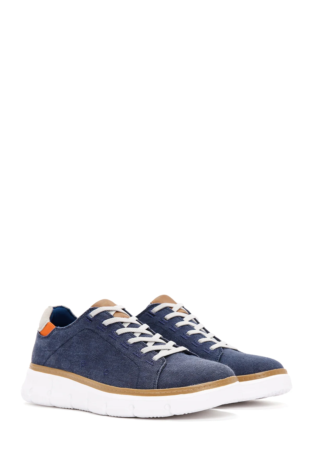 Erkek Lacivert Bağcıklı Kalın Tabanlı Kumaş Sneaker - Image 3