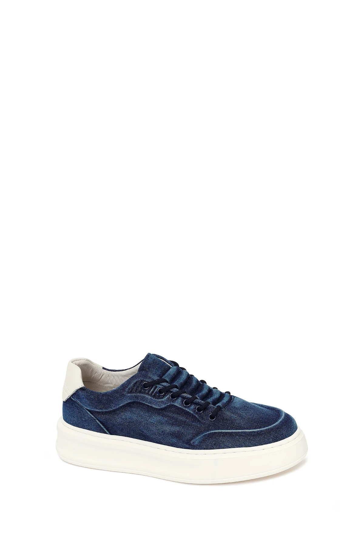 Erkek Lacivert Bağcıklı Kalın Tabanlı Kumaş Sneaker - Image 8
