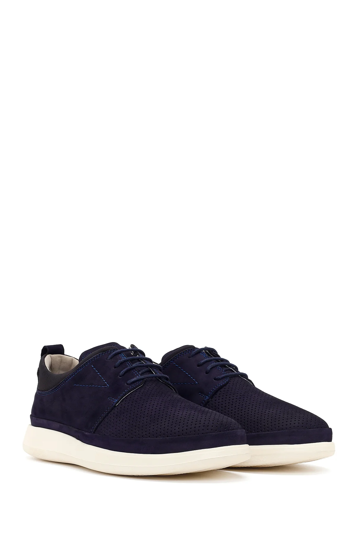 Erkek Lacivert Bağcıklı Kalın Tabanlı Nubuk Deri Casual Ayakkabı - Image 2