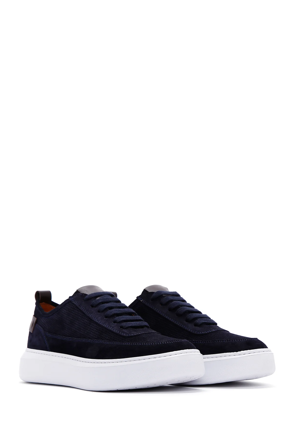 Erkek Lacivert Bağcıklı Kalın Tabanlı Süet Deri Sneaker - Image 3
