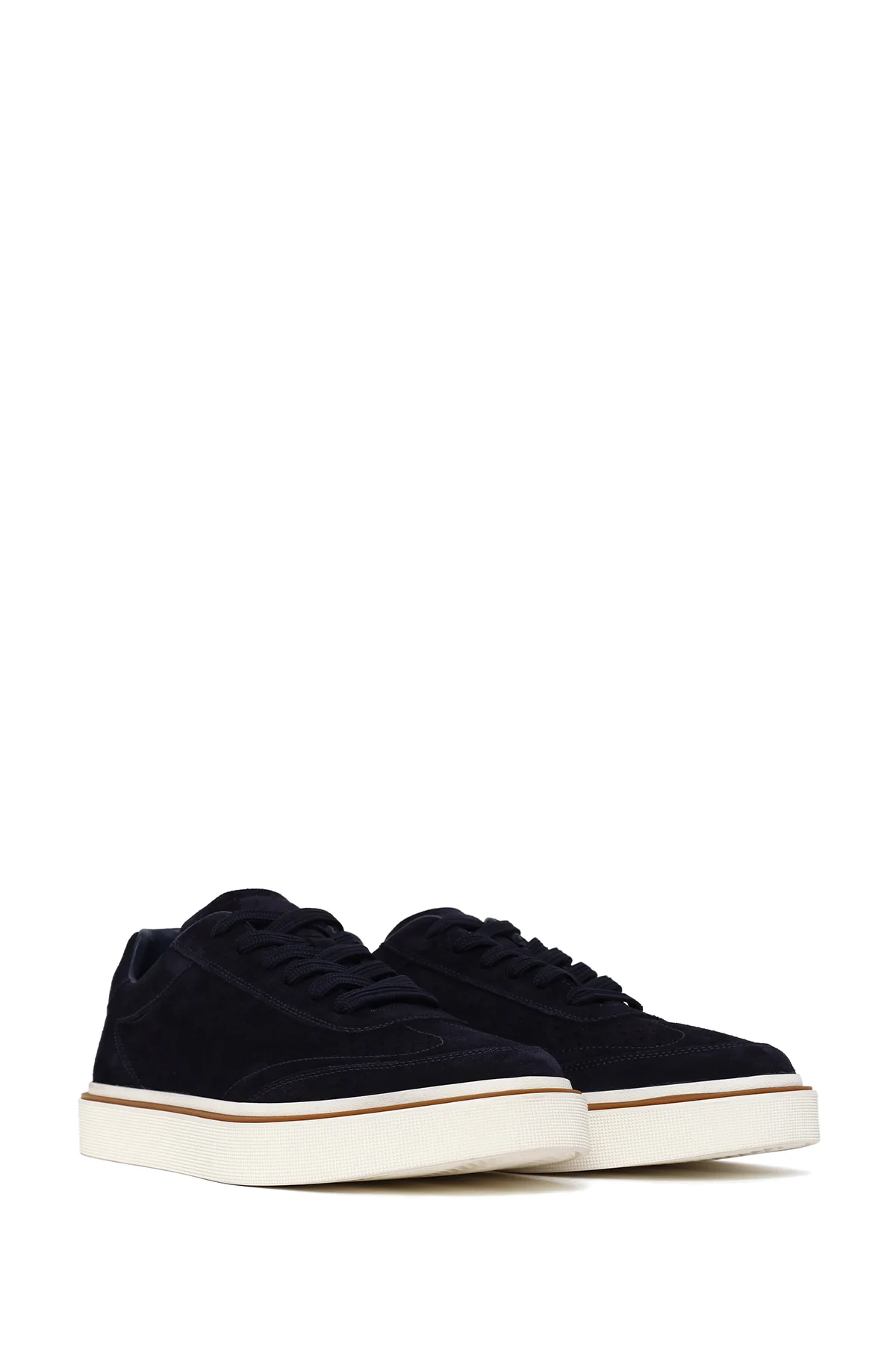 Erkek Lacivert Bağcıklı Kalın Tabanlı Süet Deri Sneaker - Image 2