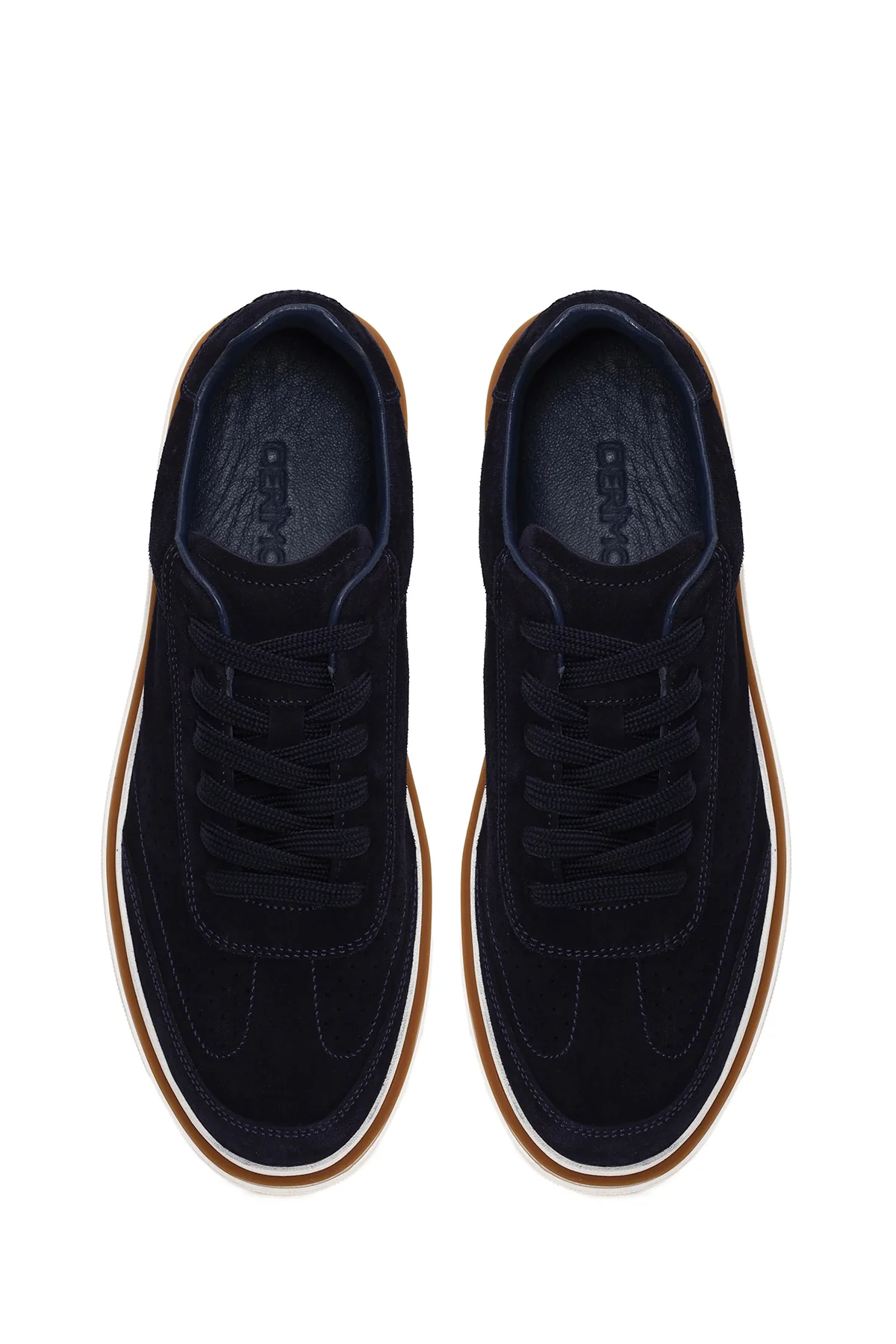 Erkek Lacivert Bağcıklı Kalın Tabanlı Süet Deri Sneaker - Image 4