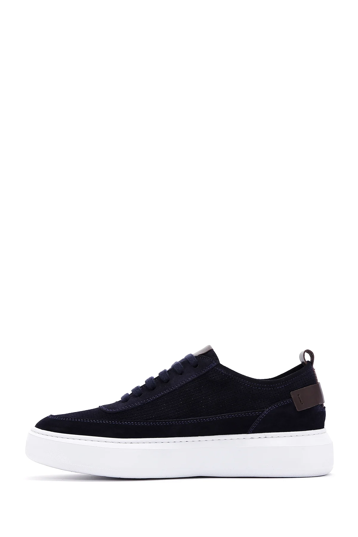 Erkek Lacivert Bağcıklı Kalın Tabanlı Süet Deri Sneaker - Image 3