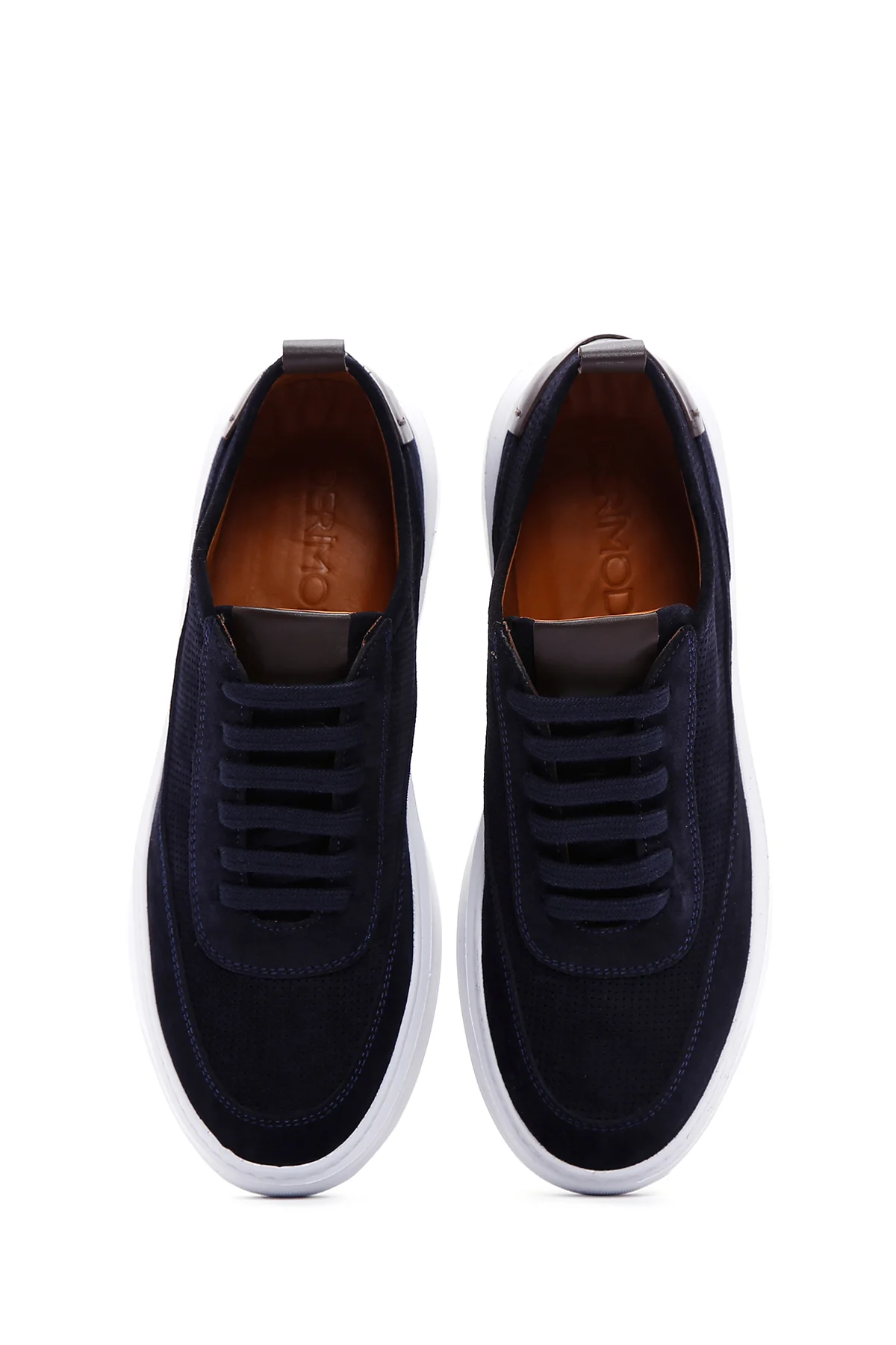 Erkek Lacivert Bağcıklı Kalın Tabanlı Süet Deri Sneaker - Image 4
