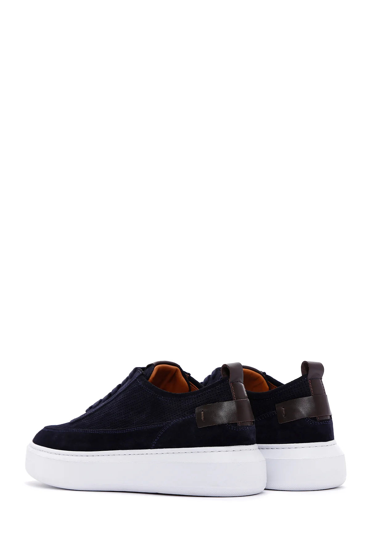Erkek Lacivert Bağcıklı Kalın Tabanlı Süet Deri Sneaker - Image 6