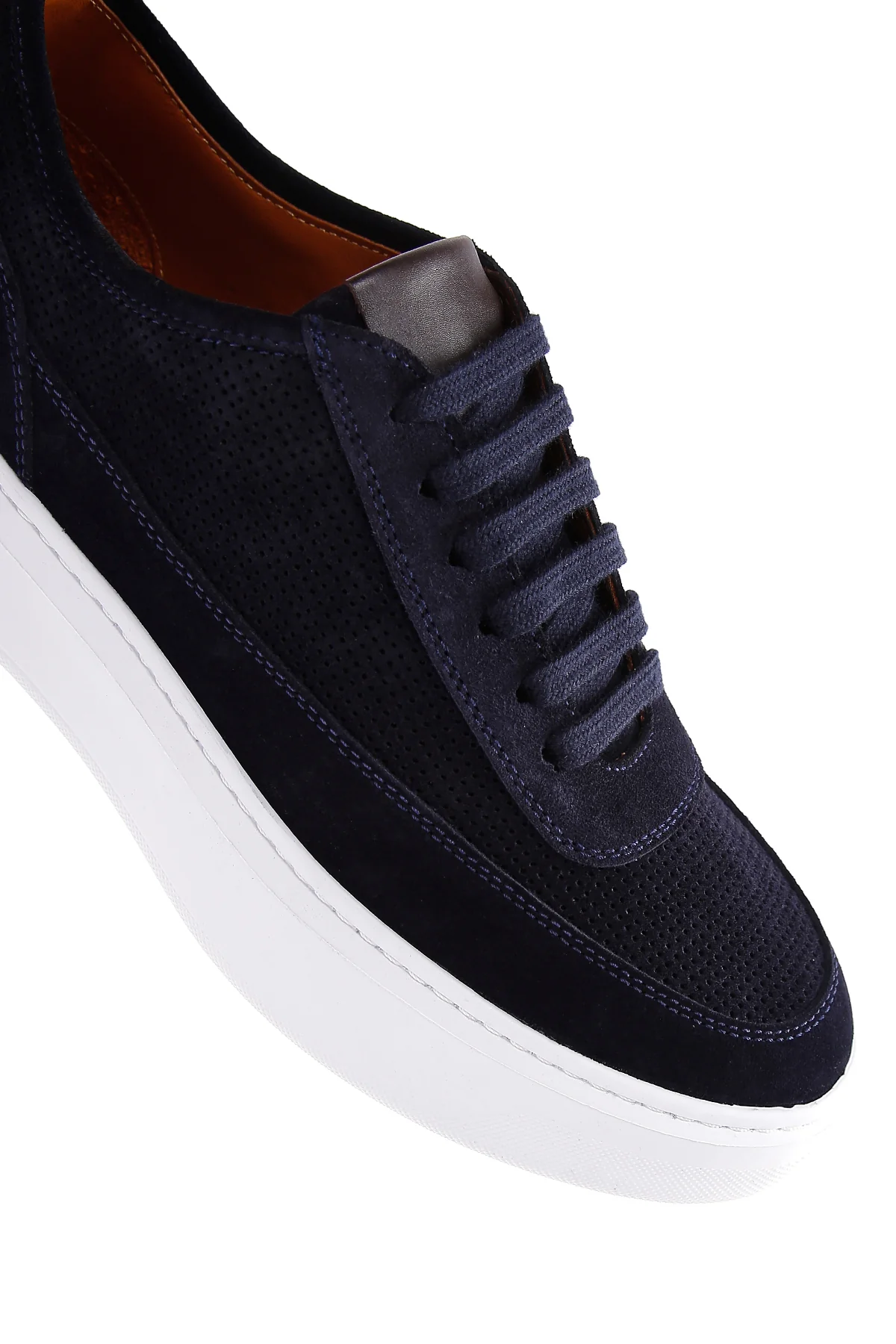 Erkek Lacivert Bağcıklı Kalın Tabanlı Süet Deri Sneaker - Image 8