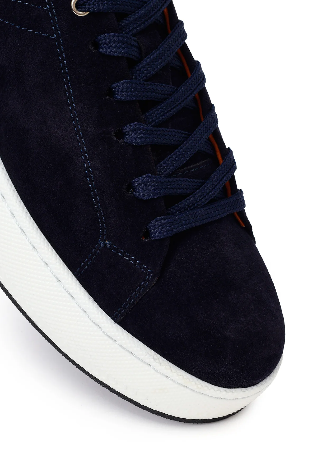 Erkek Lacivert Bağcıklı Kalın Tabanlı Süet Deri Sneaker - Image 9