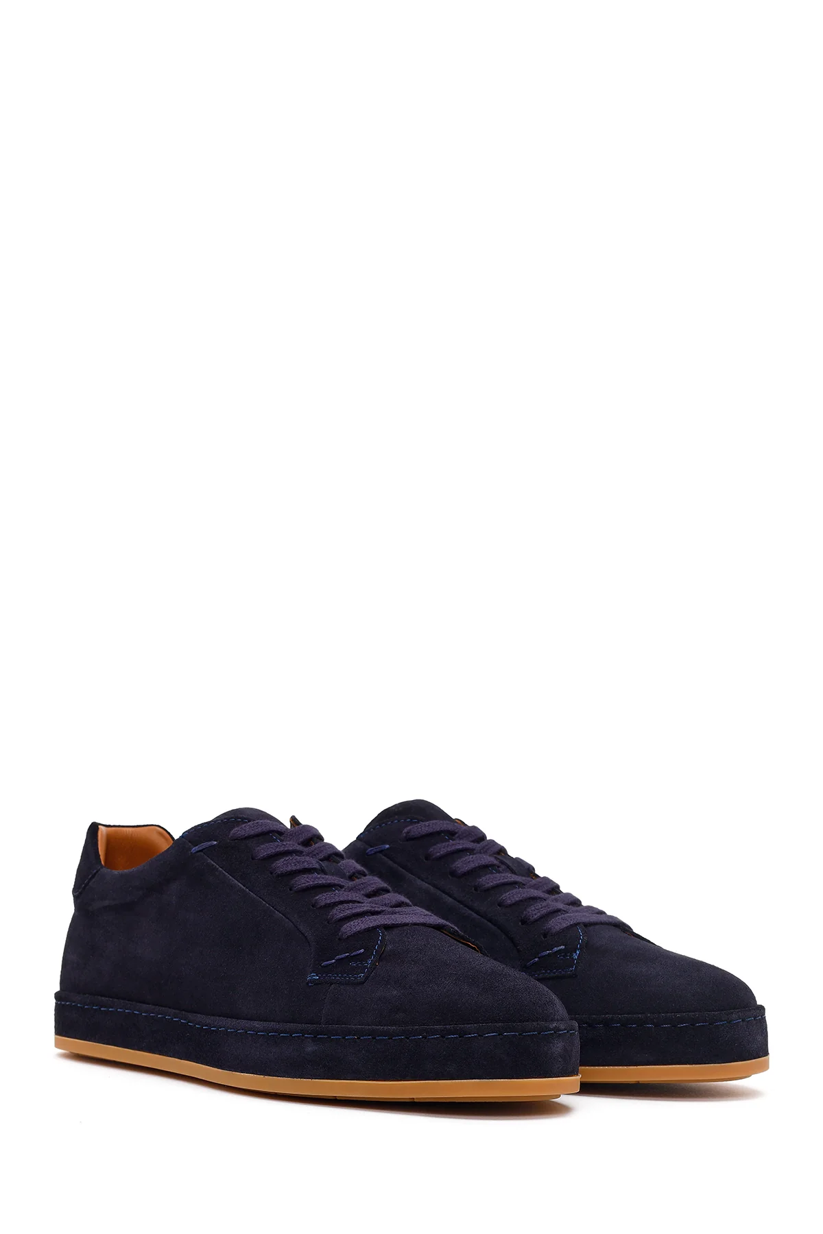 Erkek Lacivert Bağcıklı Süet Deri Sneaker - Image 2