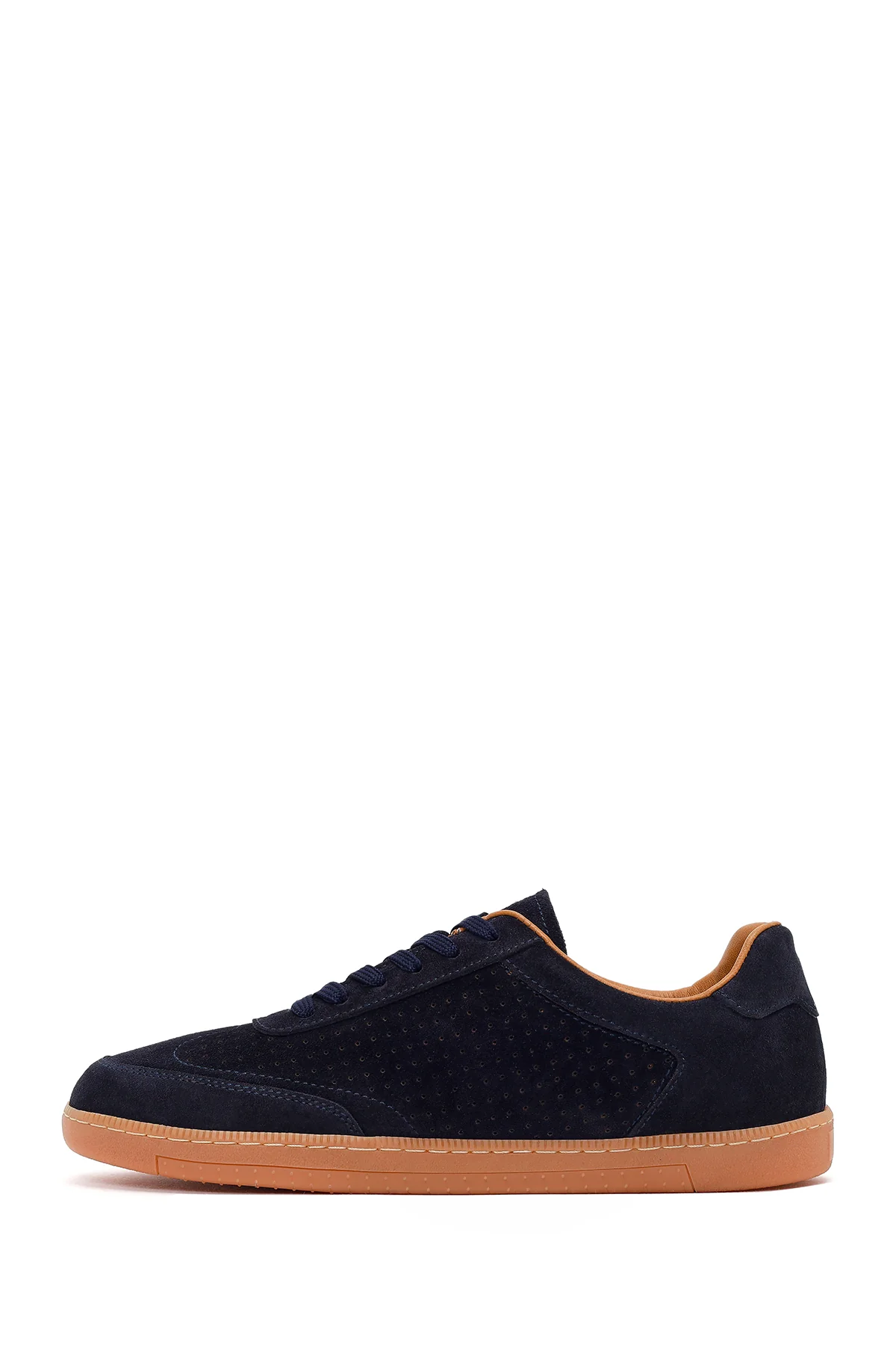 Erkek Lacivert Bağcıklı Süet Deri Sneaker - Image 4