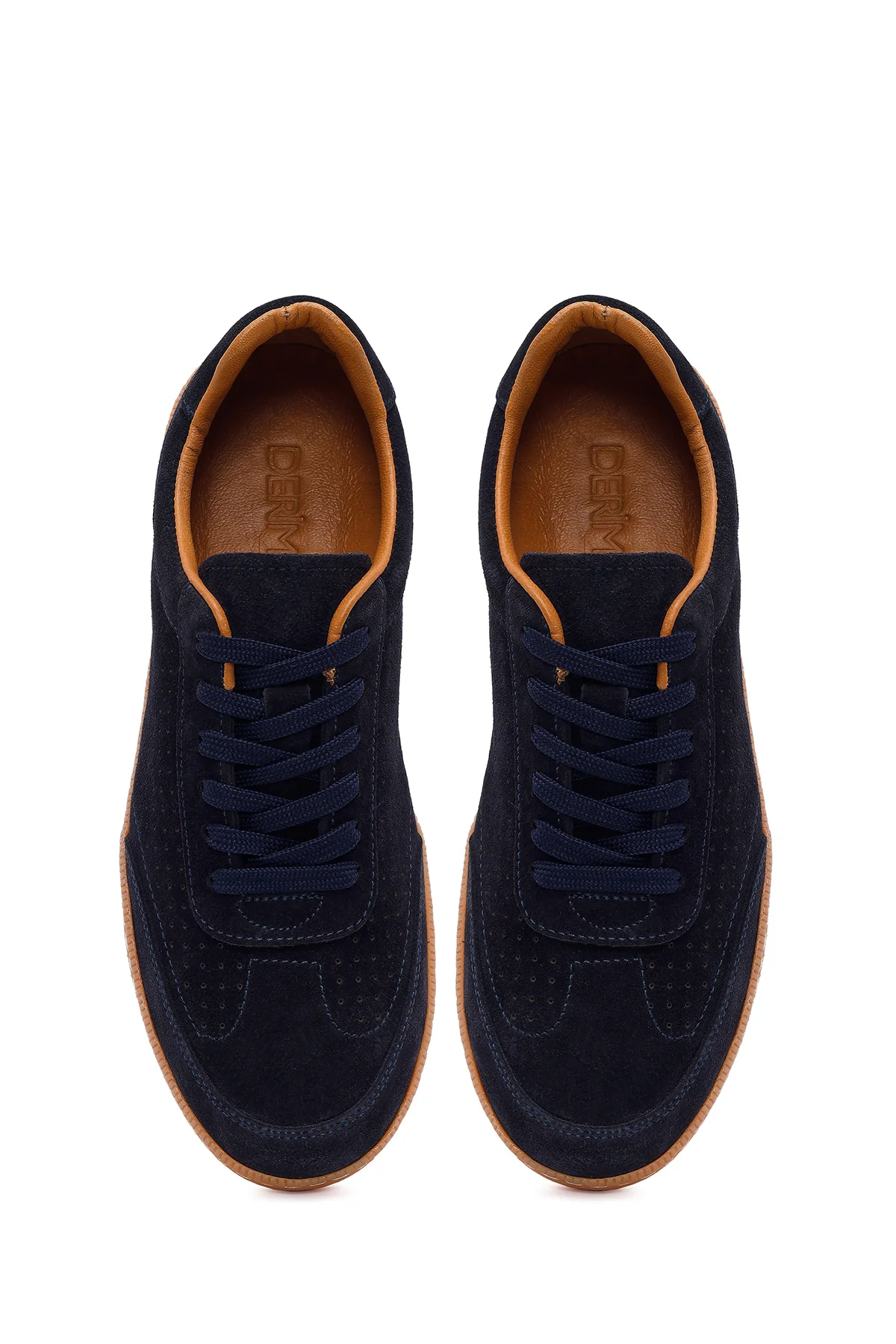 Erkek Lacivert Bağcıklı Süet Deri Sneaker - Image 5