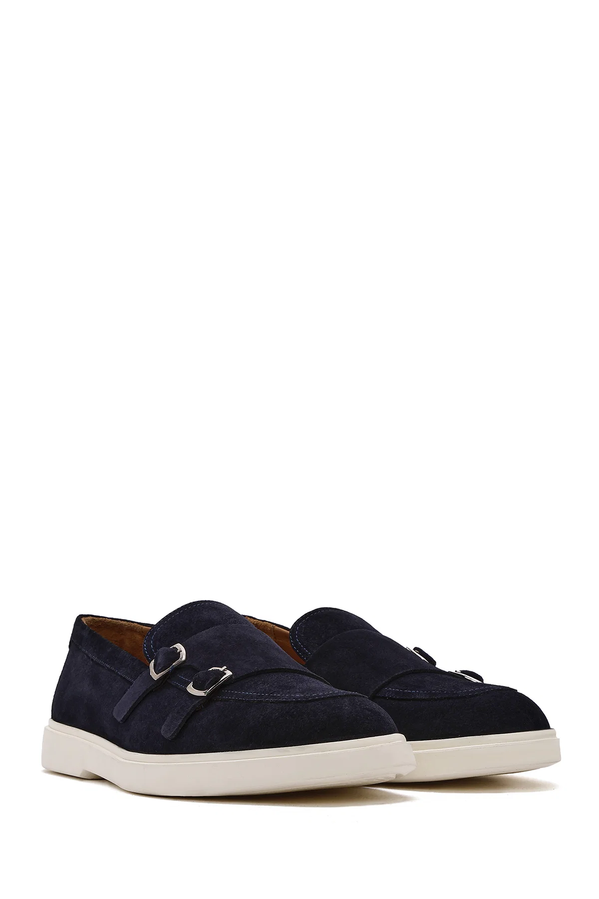Erkek Lacivert Çift Tokalı Süet Deri Casual Loafer - Image 3