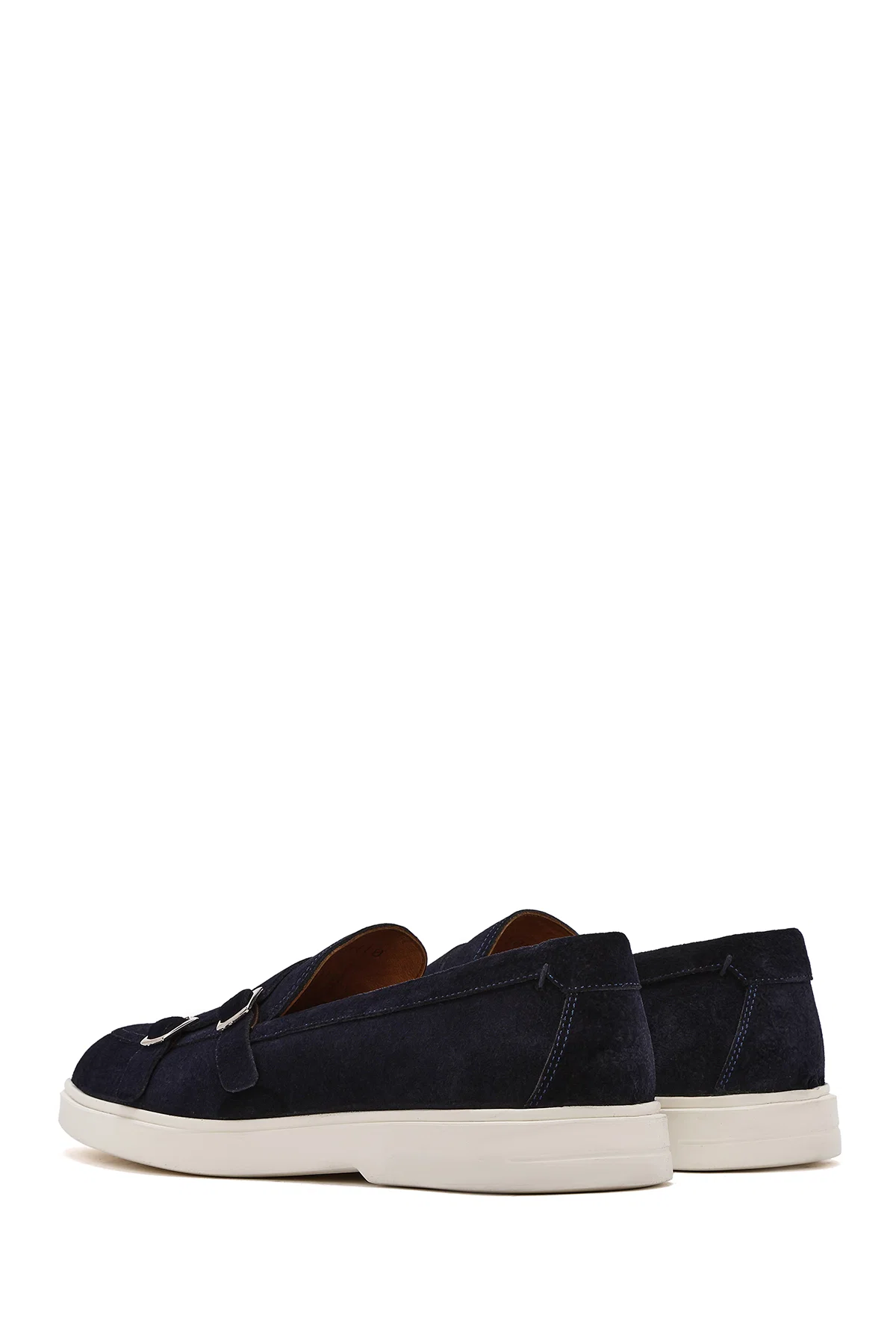 Erkek Lacivert Çift Tokalı Süet Deri Casual Loafer - Image 5