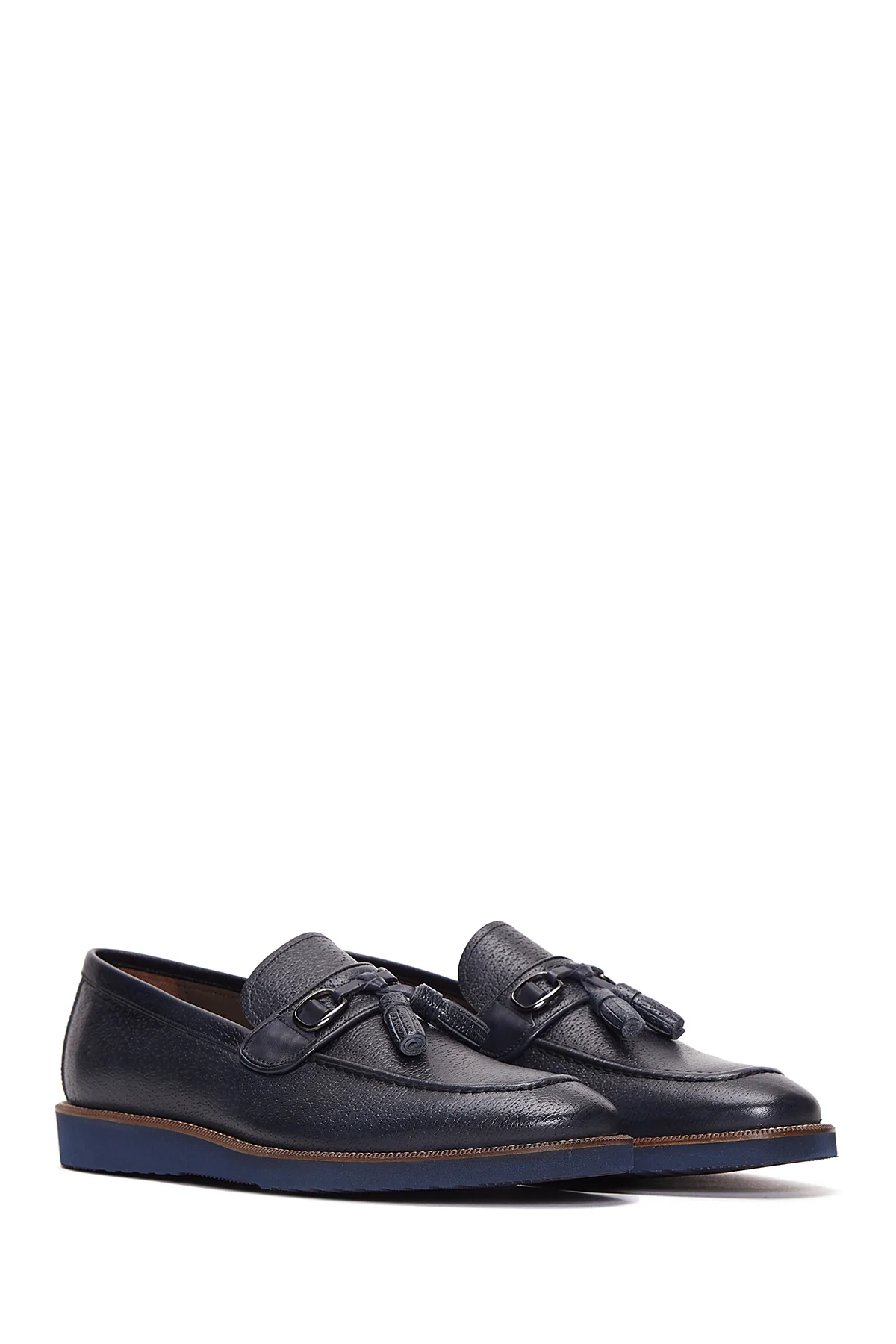 Erkek Lacivert Deri Baskılı Casual Loafer - Image 3