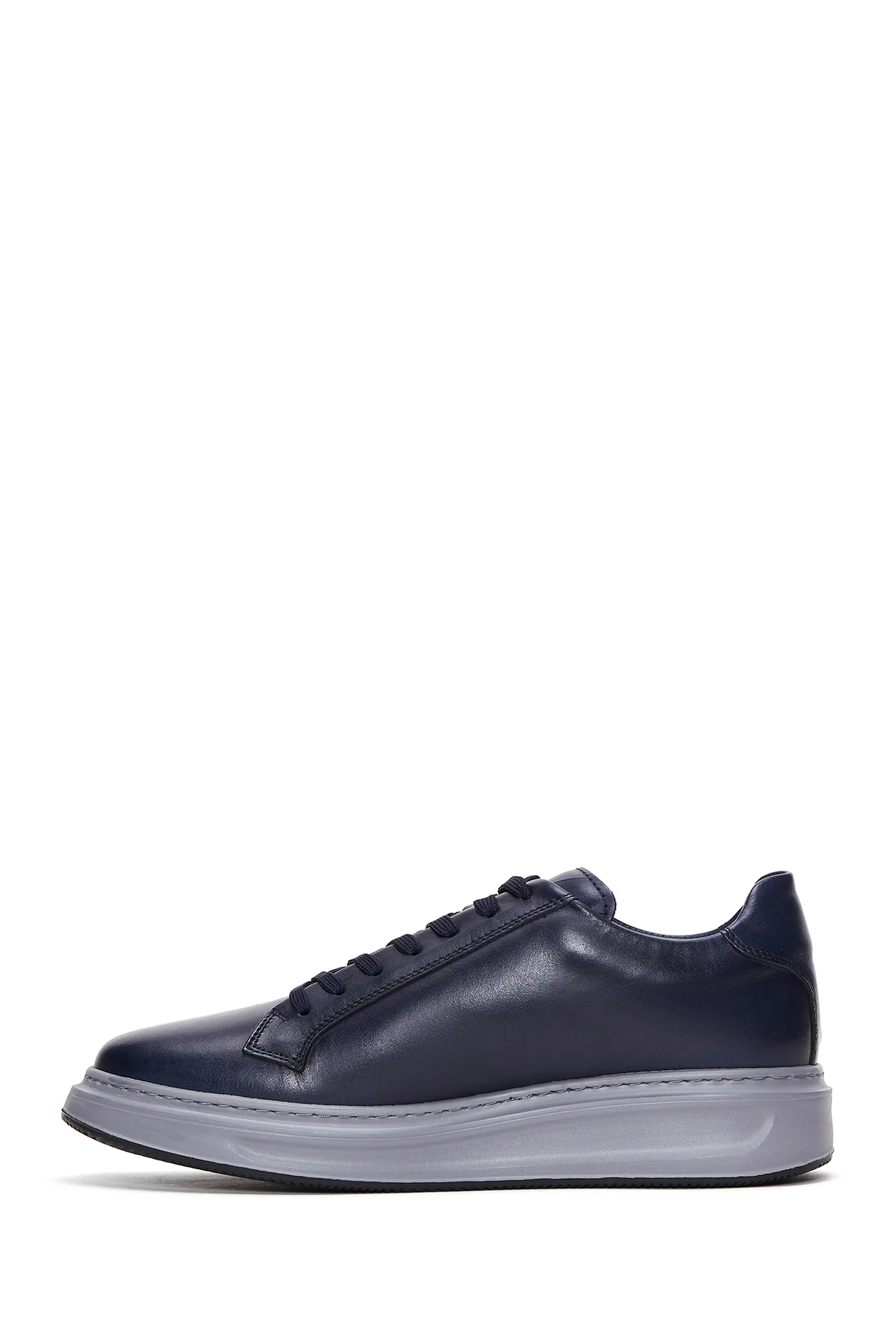 Erkek Lacivert Deri Kalın Tabanlı Sneaker - Image 2